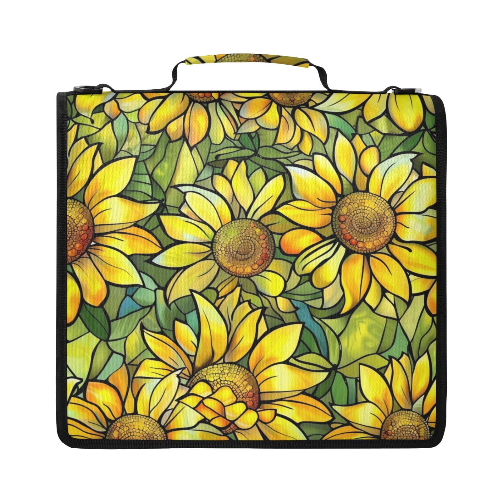 Ringbuchtasche mit 3 Ringen, Sonnenblumen-Motiv, Buntglas-Druck