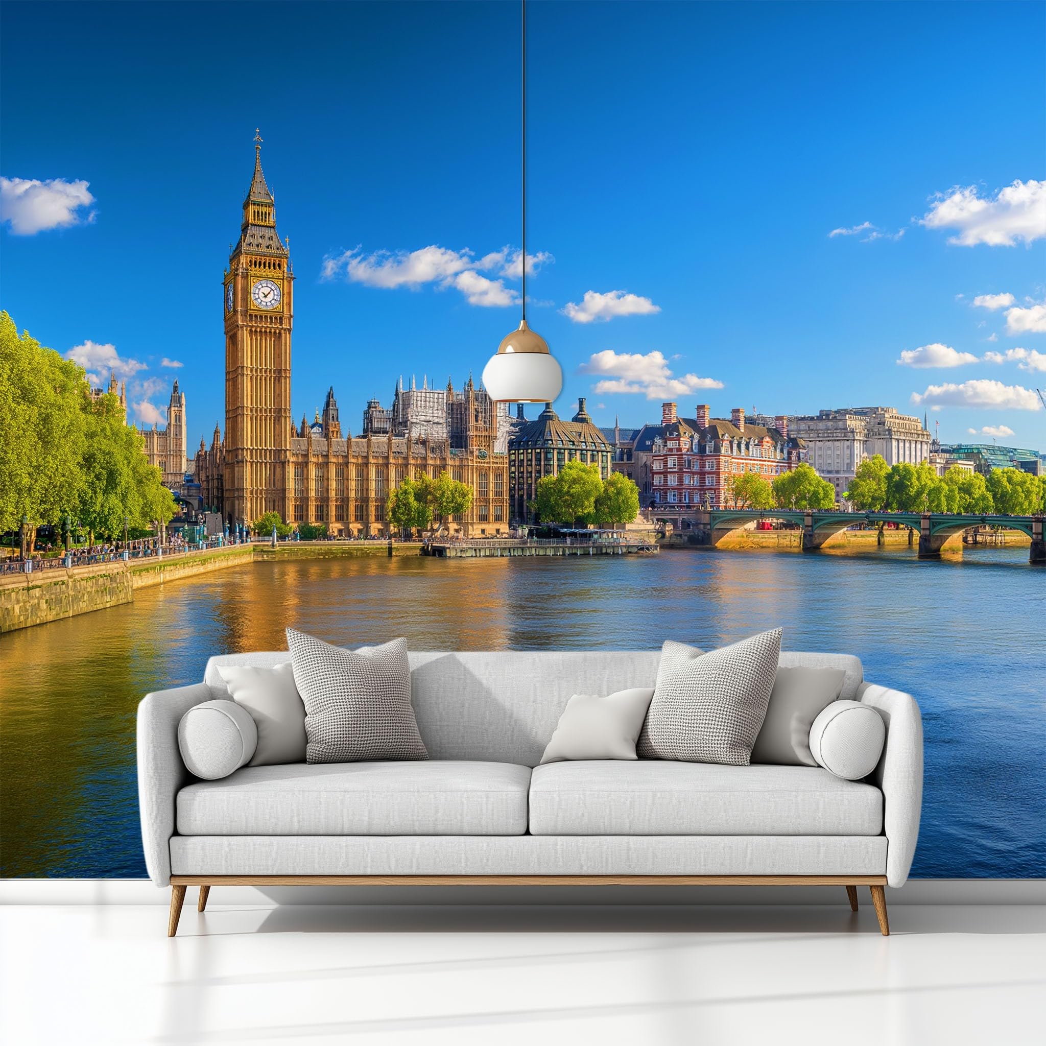 Generico Tapeta z włókniny nowoczesne miasto zegar architektura niebieskie chmury 400 x 280 cm - dekoracja ścienna do salonu sypialni