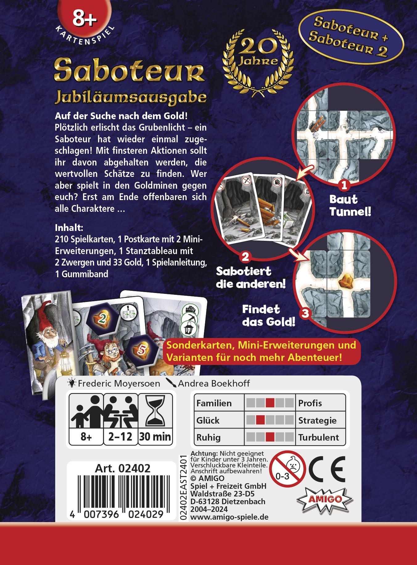 AMIGO 02402 Saboteur, gra planszowa, wydanie 20 lat, wielokolorowy, język niemiecki