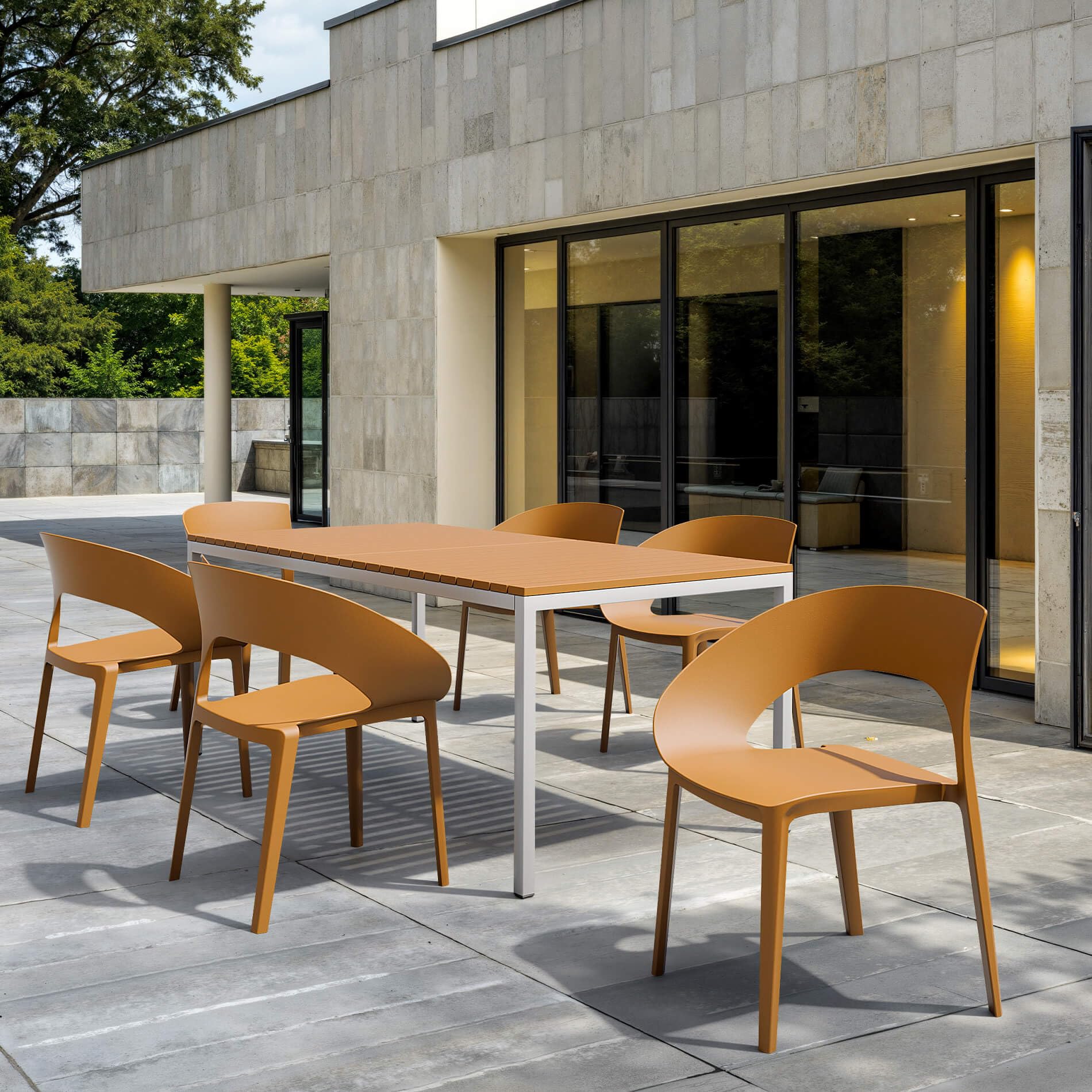 Rebecca Mobili Set 2 Sedie da esterno, Sedia da pranzo, Arancione, in Polipropilene, design Moderno- Misure HxLxP: 82,5 x 54 x 60 cm - Art. RE7251