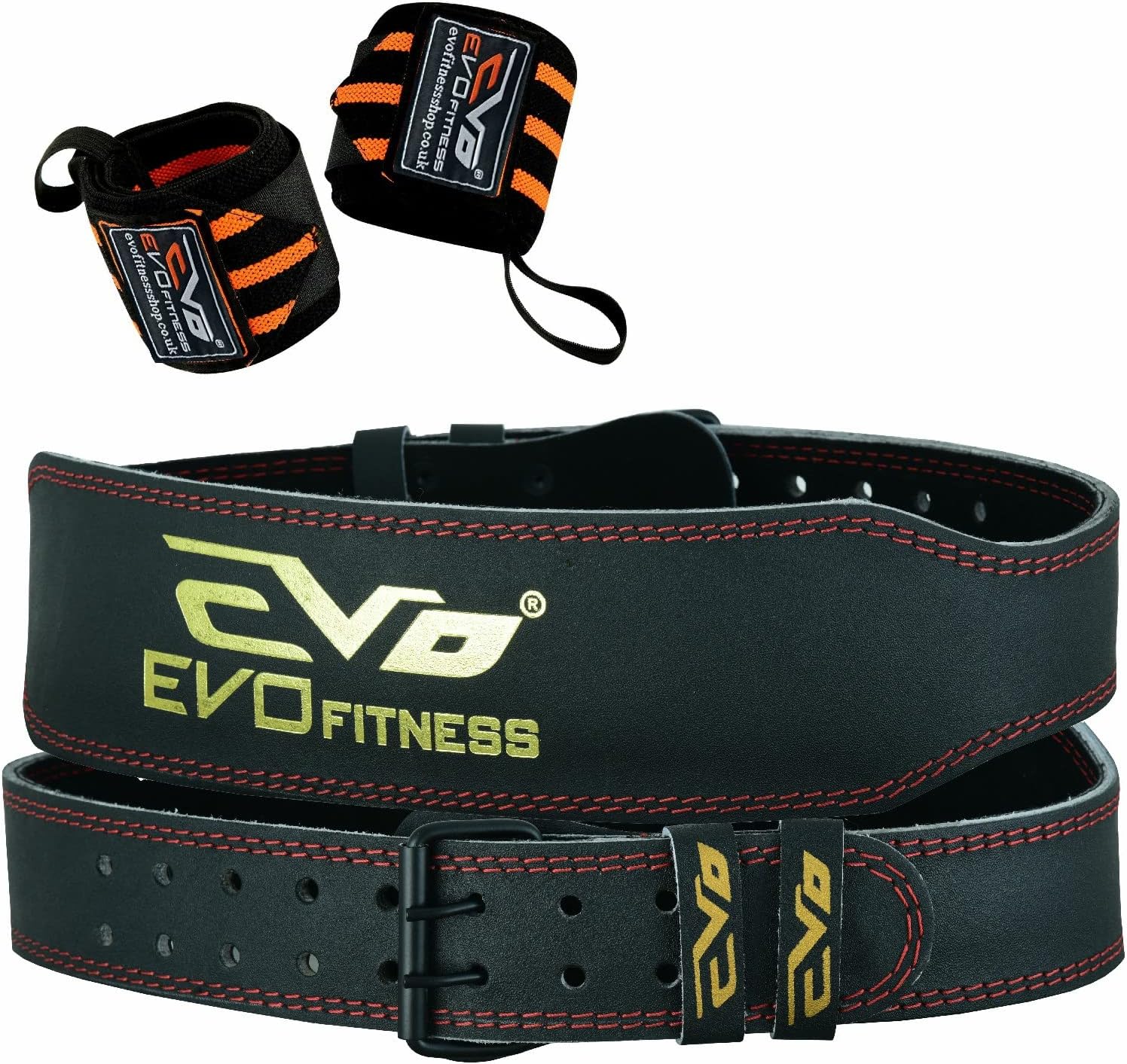 EVO Fitness 4” 6” Matte Black Weight Lifting Belt With 18" Wrist Straps Gym Cowhide Leather Padded Lumbar Back Support Powerlifting Bodybuilding Workout Training Men Women