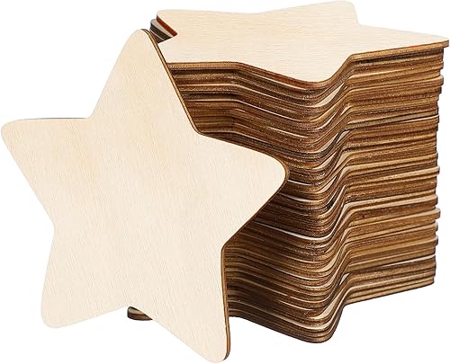 IMIKEYA 50 piezas de estrellas de madera sin terminar Recortes de estrellas de madera natural para niños, pintura de bricolaje, virutas de madera en