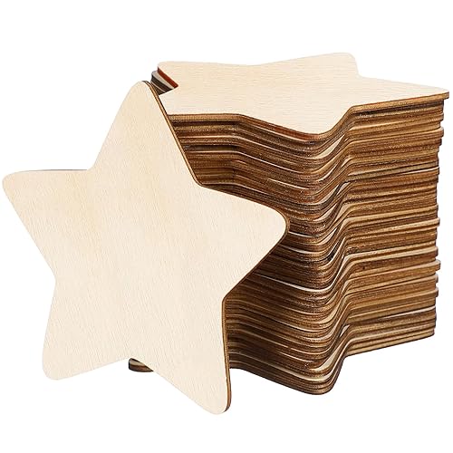 FOMIYES 50pcs Wooden Star Slices, Unfinished Wood Star Cutouts,10cm Blank Wood Pieces Wooden Cutouts Ornaments for Craft Project and Decoration