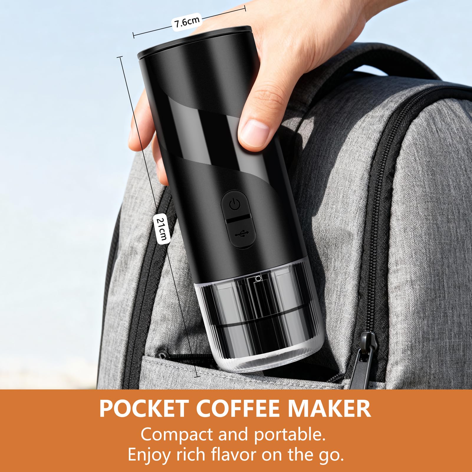 Cafetera Portátil, Depósito de 100 ml, Impermeable IPX5, 20 bar, Compatible con Cápsulas Nespresso Original y Café Molido, para Coche, Campamento y Oficina