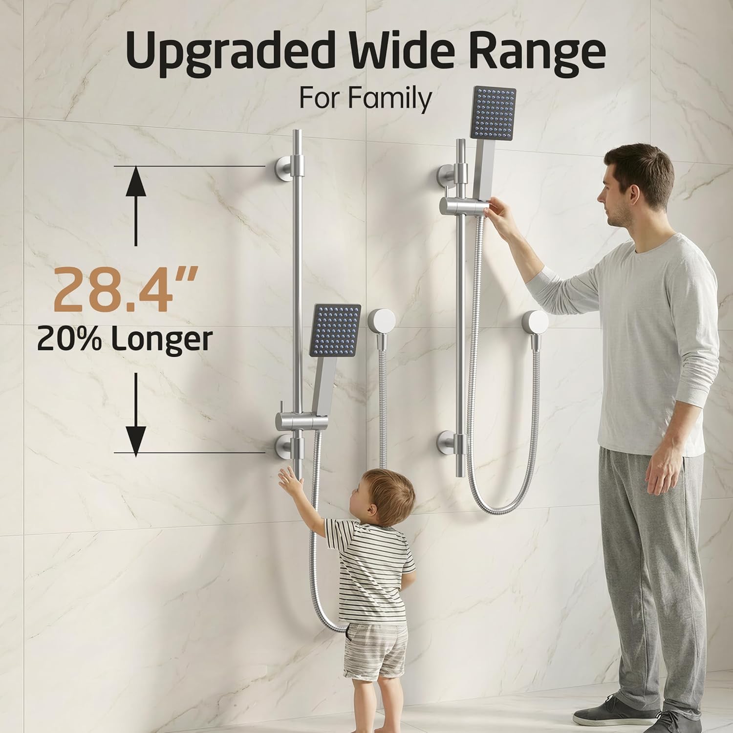 KES 30-Inch All-Metal Shower Slide Bar with Handheld Shower Head, Built-In Power Wash & Patented Auto-Reset, Adjustable Brackets Cover Hole, 18/8 Stainless Steel Slide Bar Shower System, Brushed Steel