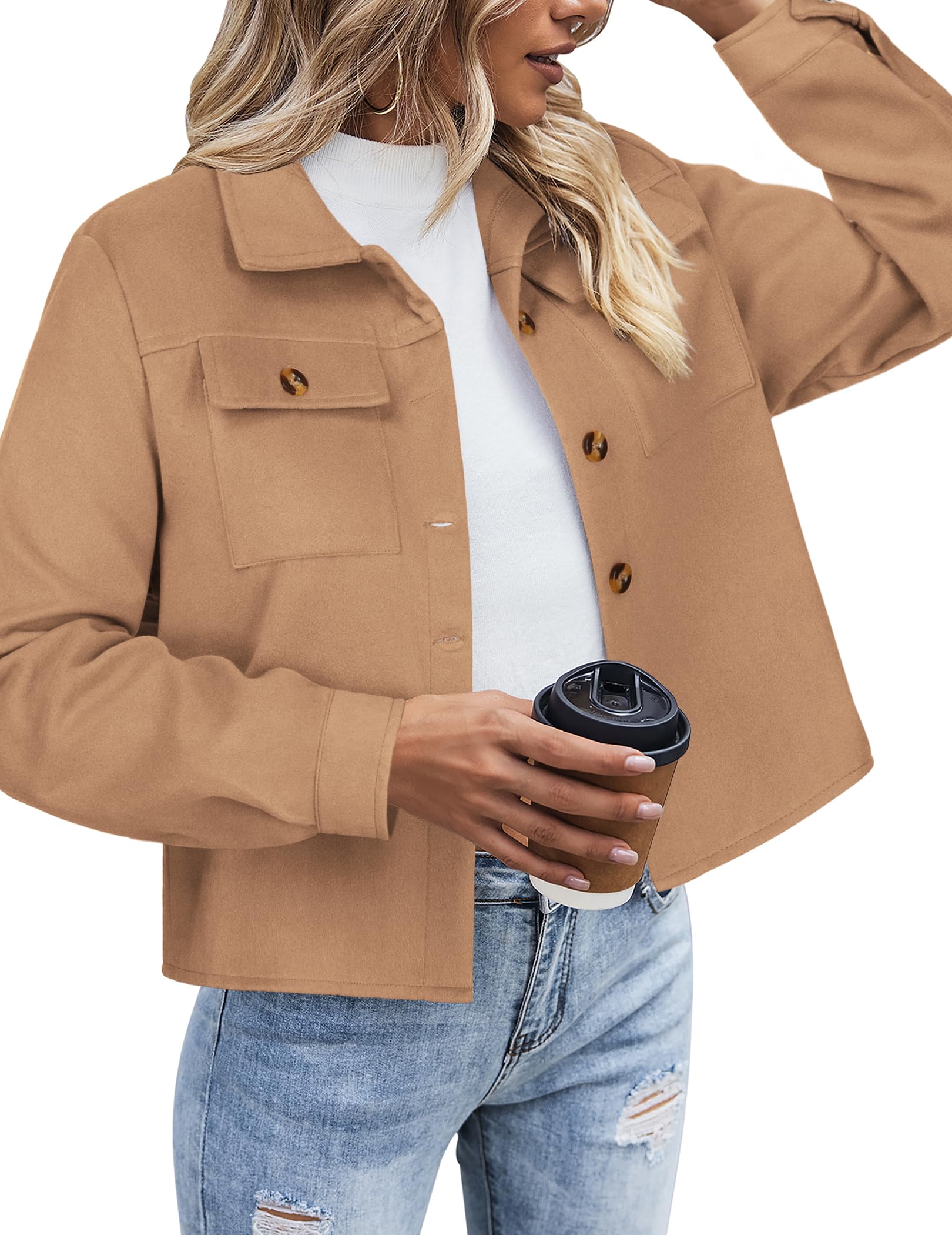 ZeagooFlannels for Women Cropped Shacket Jacket Fashion Plaid Button Down Shirt 2025 Fall Coat Tops