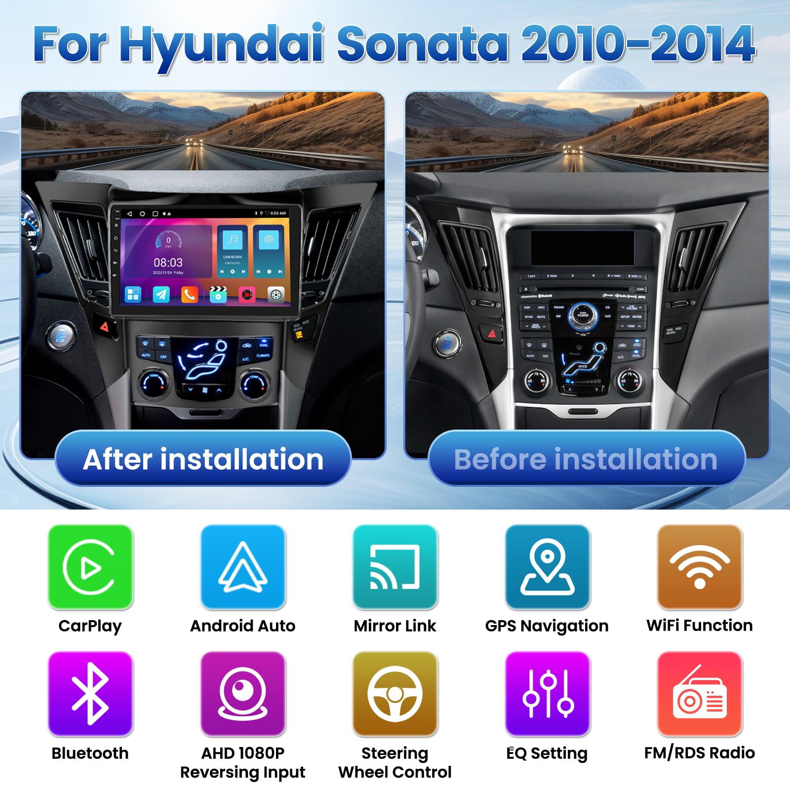 Fuluku Android Car Stereo for Hyundai Sonata 2010-2015 2+32GB with Wireless Carplay Android Auto, 9