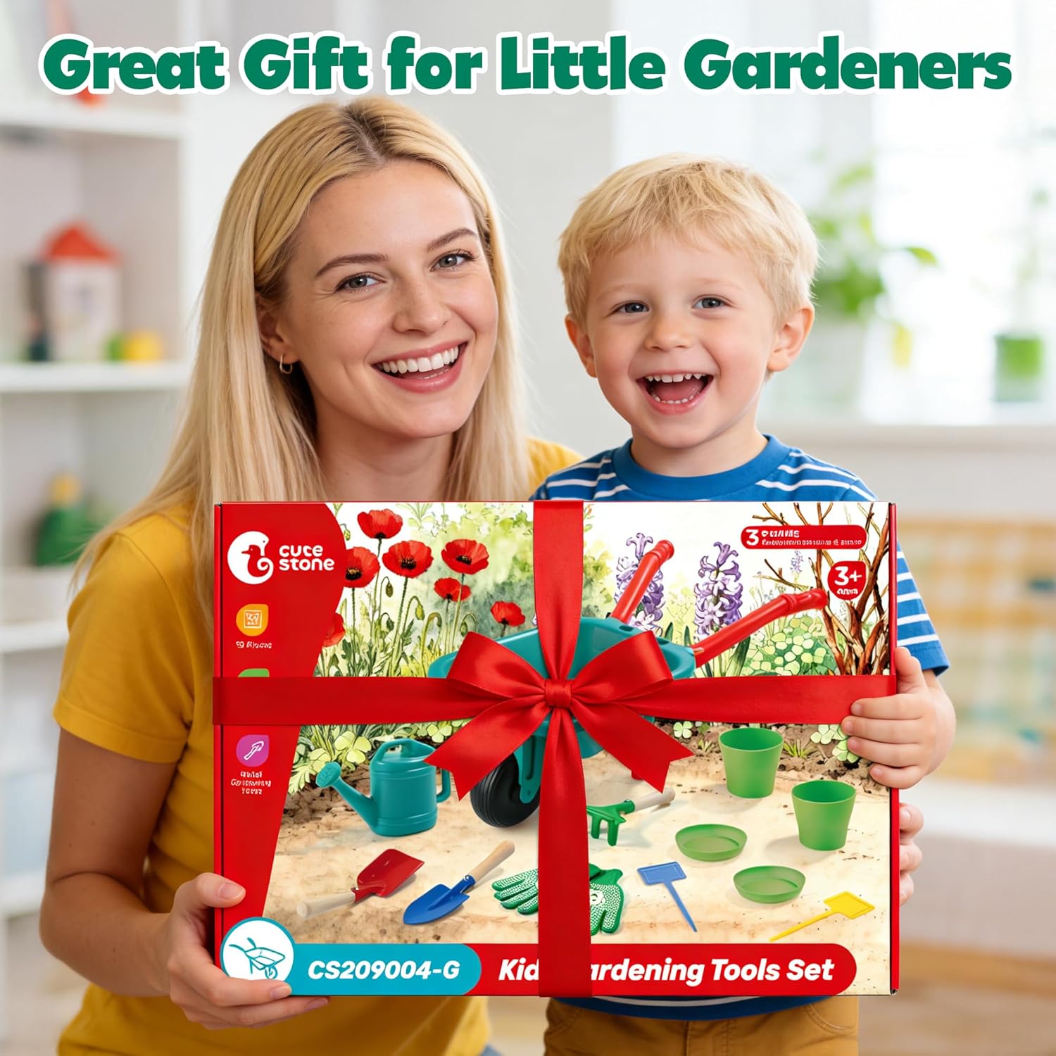 CUTE STONE Kids Gardening Set with Toy Wheelbarrow, Indoor & Outdoor Yard Play, Kids Garden Tools & Toddler Gardening Kit with Gloves, Pots & Watering Can, Educational Garden Toys for Boys & Girls