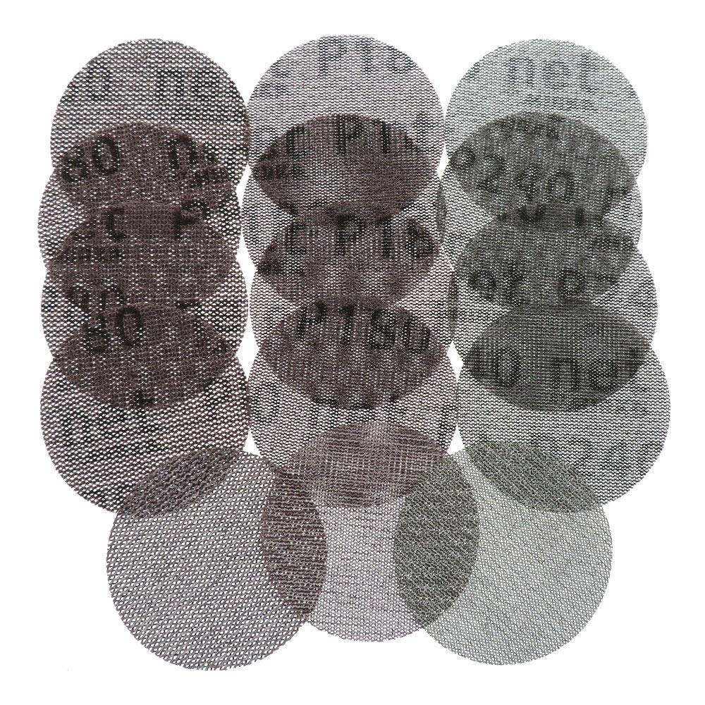 50 unidades/caja de papel de lija de 3 pulgadas y 75mm, discos de lijado de malla de red automática, sin polvo, antibloqueo, grano 80/180/240, acabado de eliminación en seco, lijado, 320