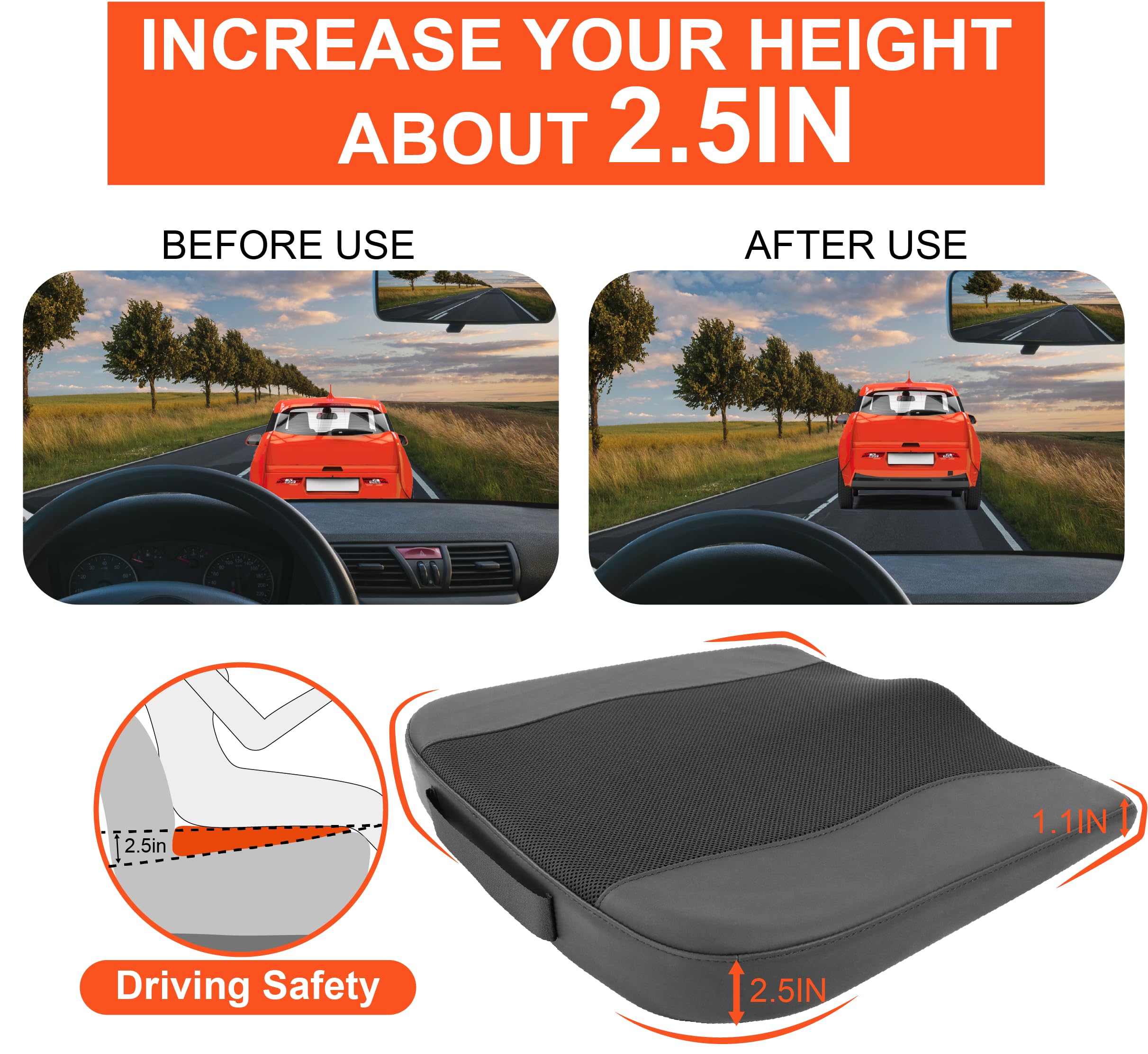 Cuscino per seggiolino auto, comodo cuscino in memory foam per guida, sollievo da sciatica e lombare, cuscino per sedile auto, conducente, sedia da ufficio, sedia a rotelle (ossidiana nero speck nero)