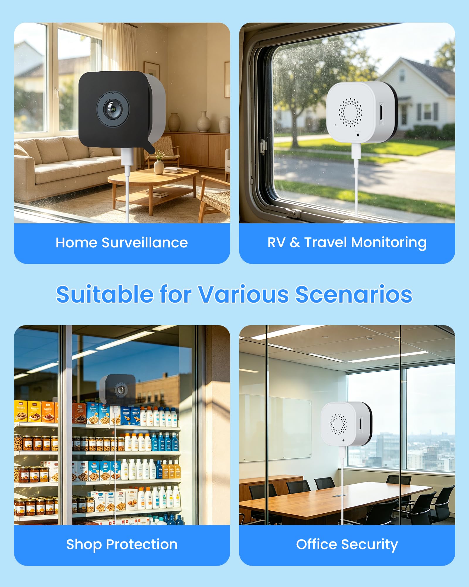 Telecamera da Finestra 2K 3MP, Non Richiede Forature | Telecamera Interno Wi-Fi 2.4/5GHz, Anti-Riflesso, Visione Notturna a Colori,Rilevamento di Persone/Veicoli,Registrazione 24/7
