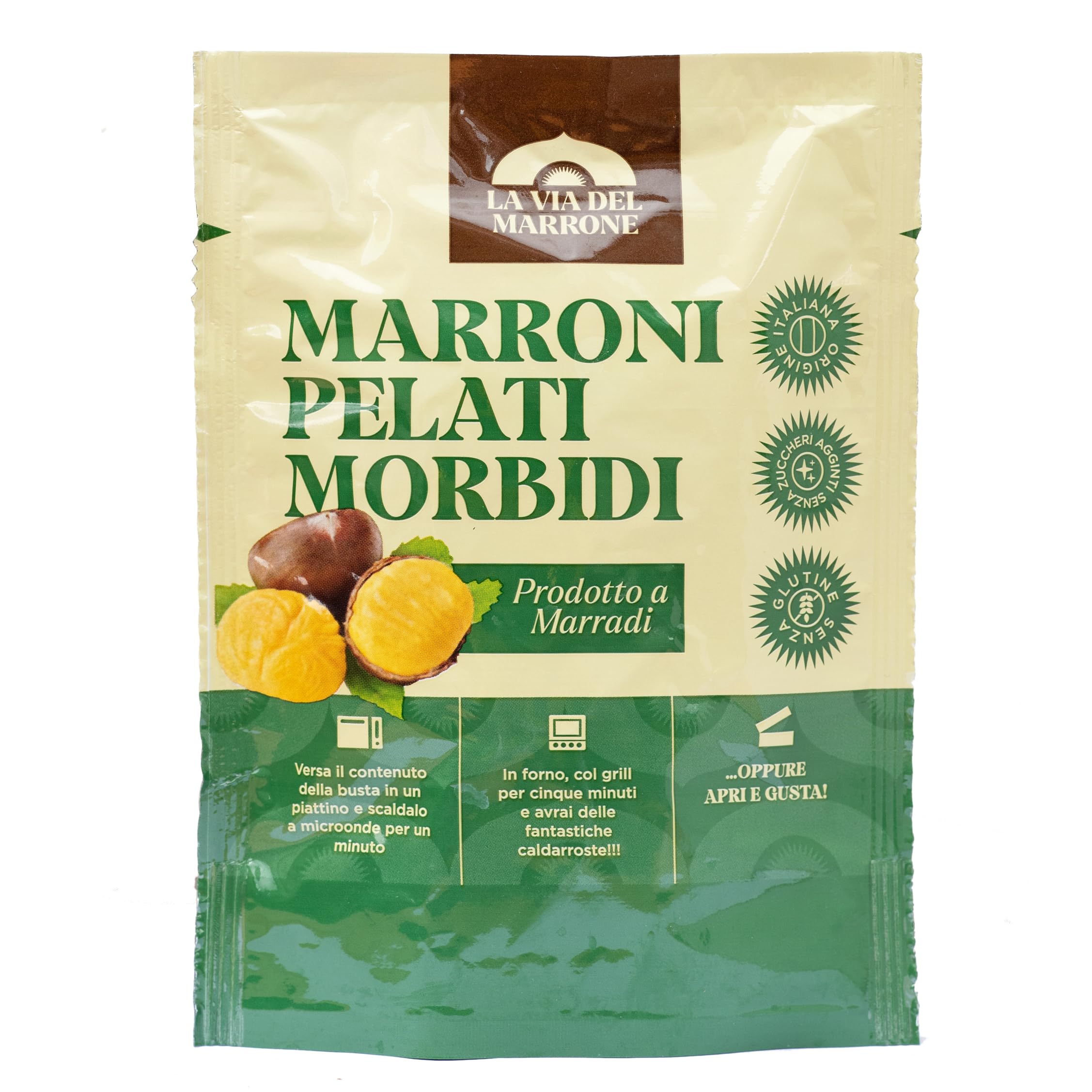 La Via del Marrone Marroni Pelati Morbidi, Castagne Italiane, 6 Confezioni da 100g, Senza Glutine