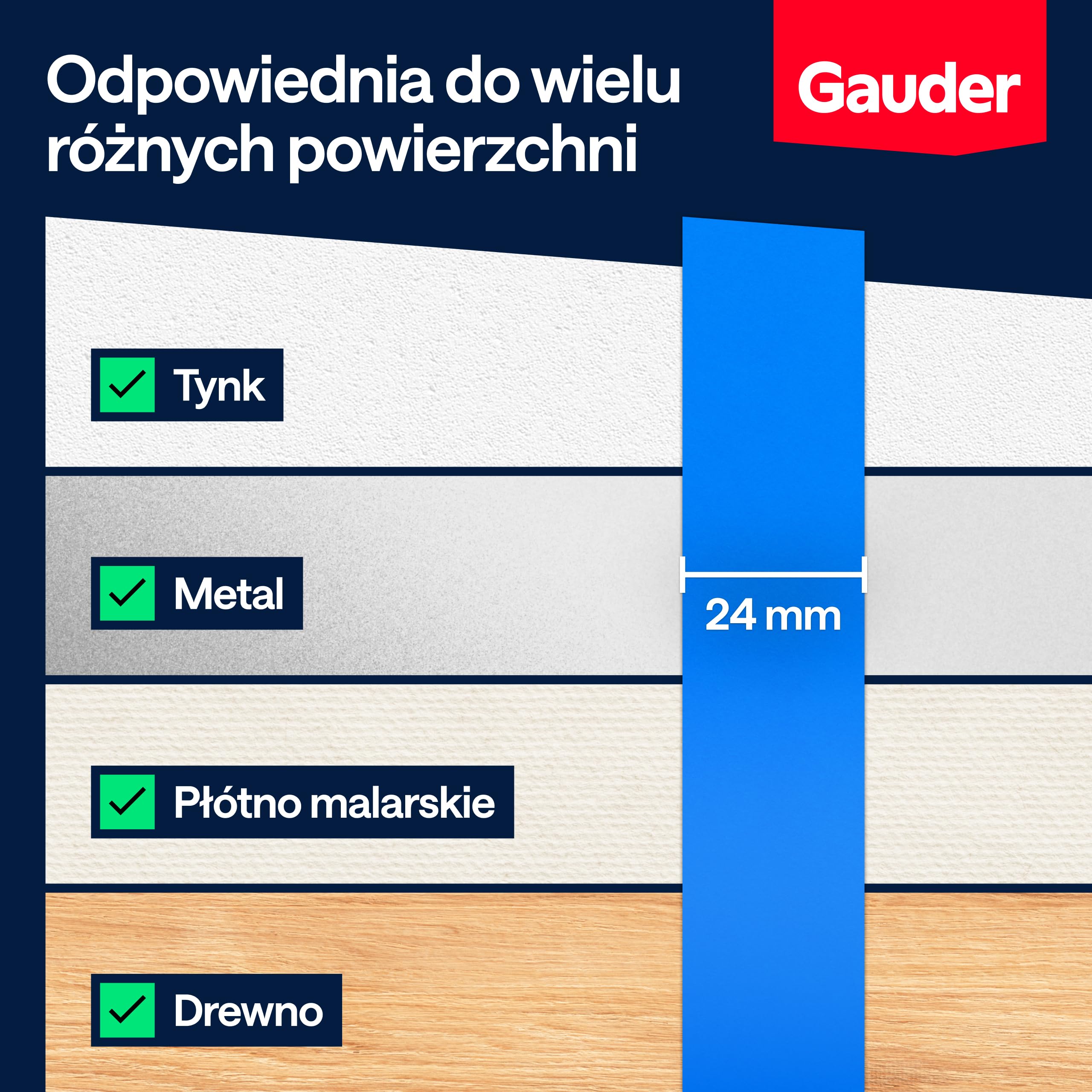 GAUDER Taśma Maskująca do Malowania - Ochronna Taśma Washi do Remontu, Dekoracji i Projektów DIY - Łatwe Usuwanie bez Pozostałości (3 Rolki - 24 mm x 50 m)