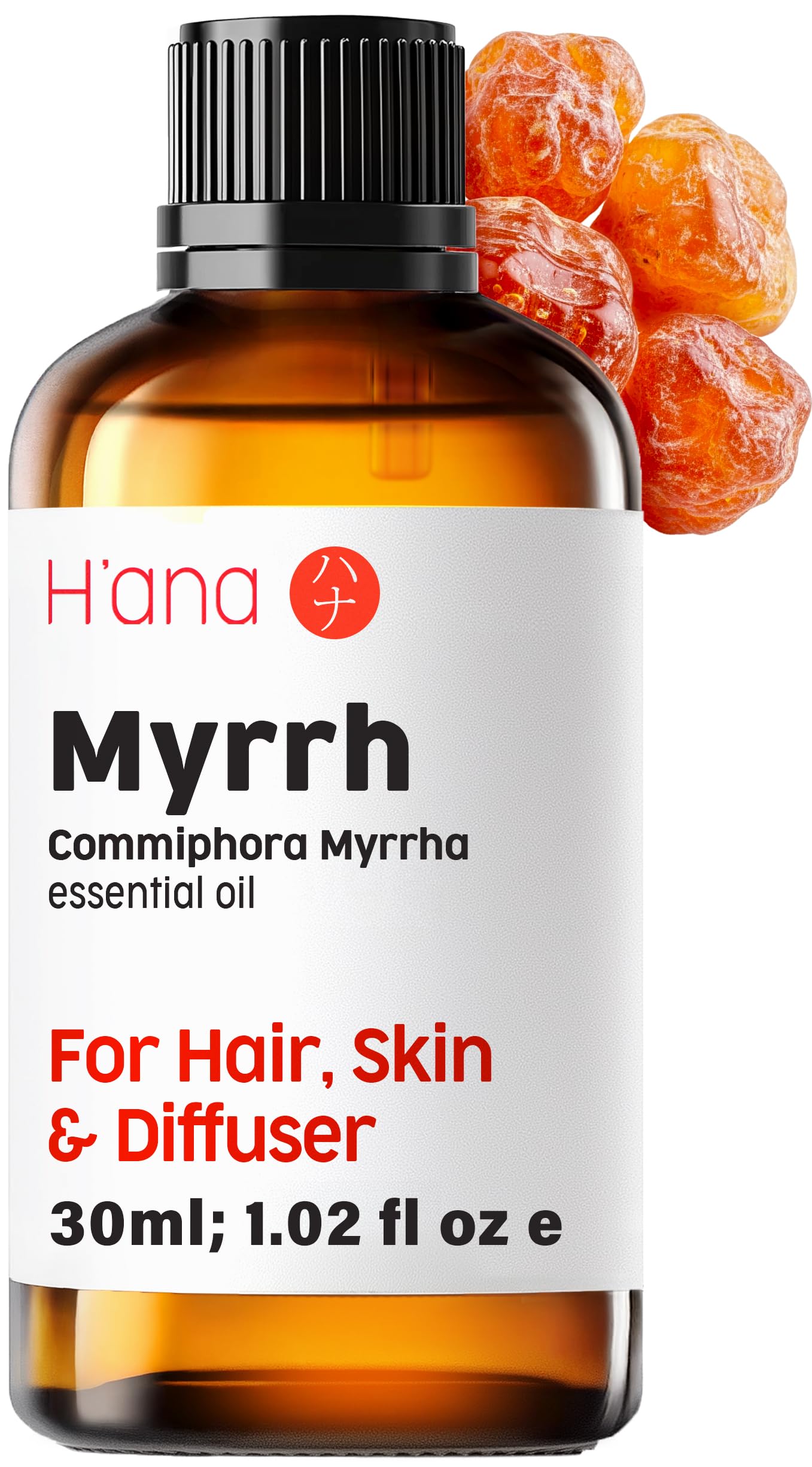 H'ana Myrrh Essential Oil (1 Fl Oz) Myrrh Oil for Hair, Skin, Diffuser, Candle Making, and Massage - Infuses A Resinous, Earthy, and Ancient Scent into DIYsClimatePartner certified