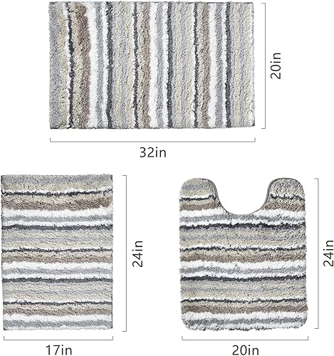 Miniatura 3 de Cozary Juego de 3 tapetes de baño de microfibra extrasuaves y absorbentes, antideslizantes, de felpa peluda, para suelo de baño, bañera y ducha,