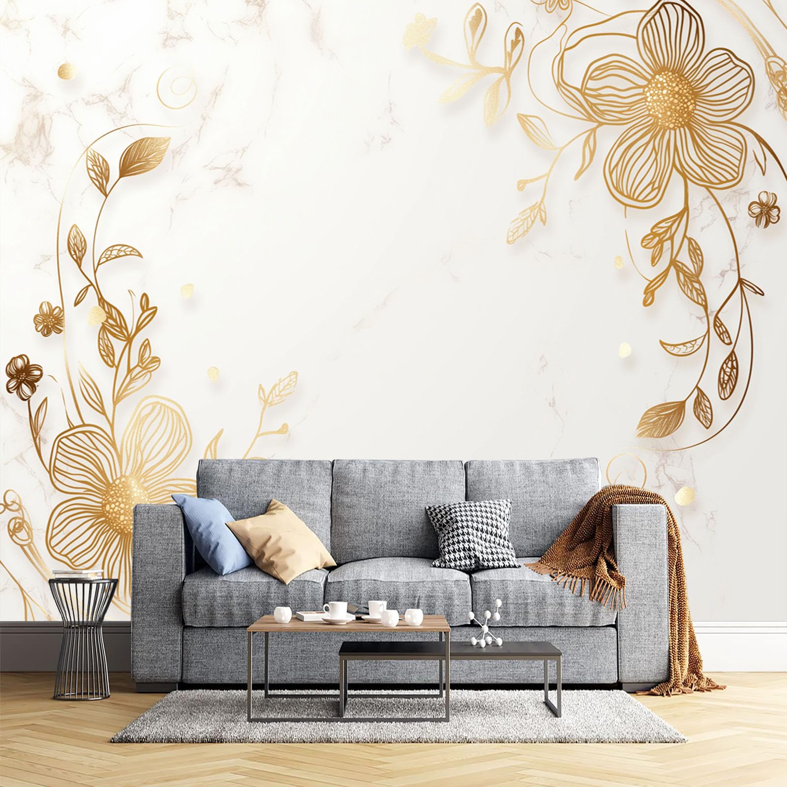 Papier peint plantes en feuille d'or pour la décoration de bureau et chambre
