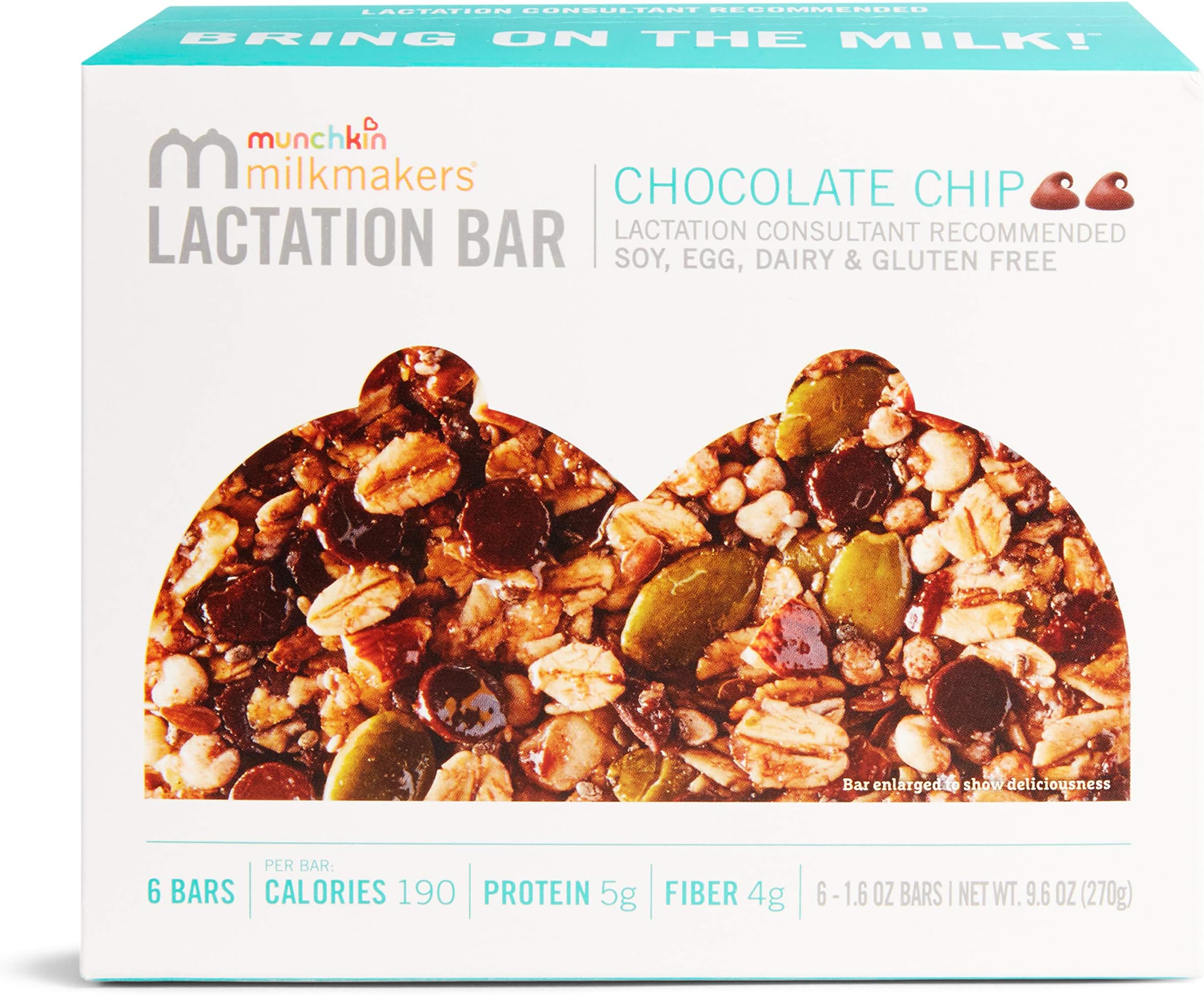 Munchkin Milkmakers Lactation Bars, Chocolate Chip, 6 Count