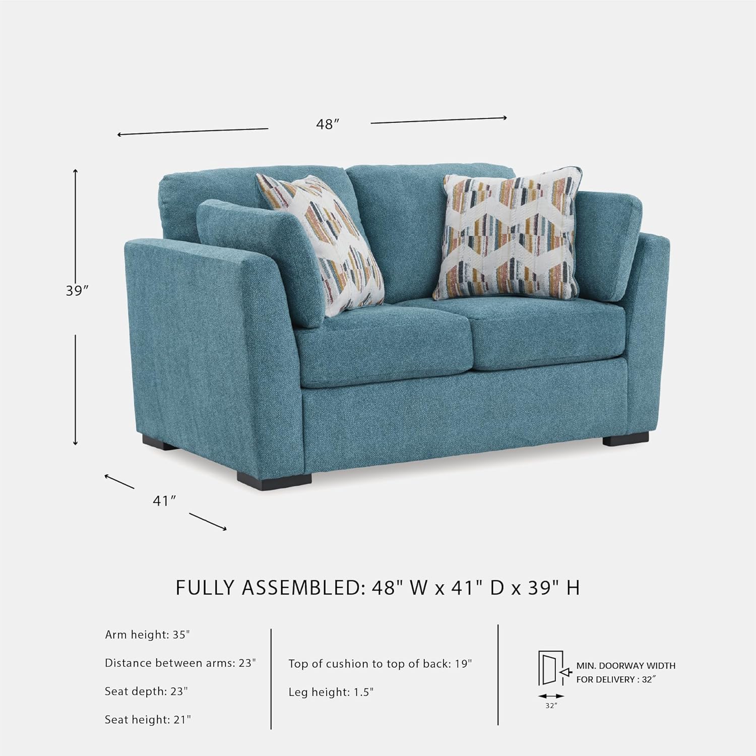 Signature Design by Ashley Keerwick Scandinavian Loveseat with 4 Toss Pillows, Blue