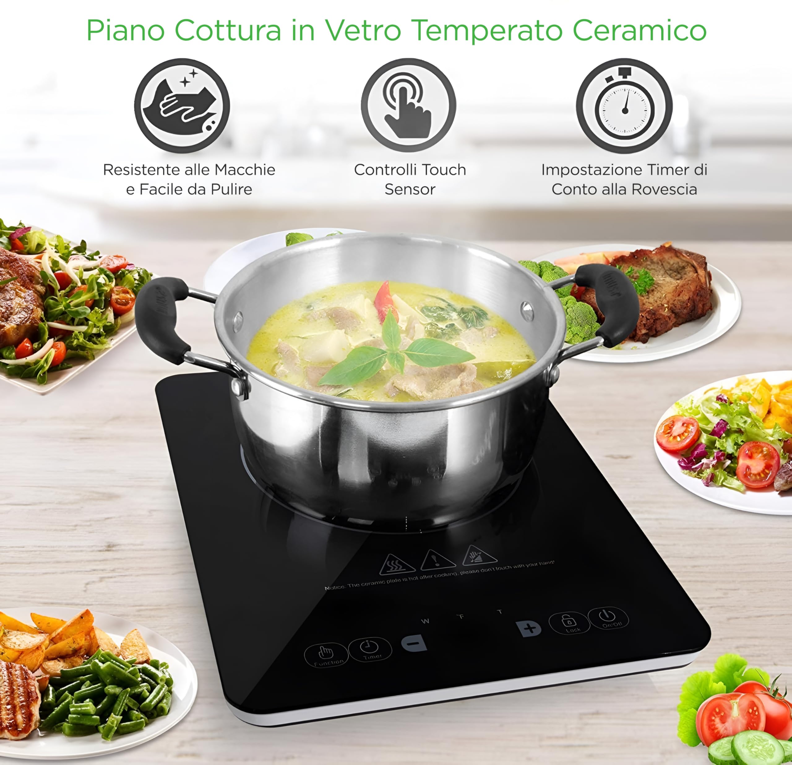NutriChef - Piastra a Induzione in Vetroceramica - Piano di Cottura Portatile con Bruciatore Elettrico 2000 Watt