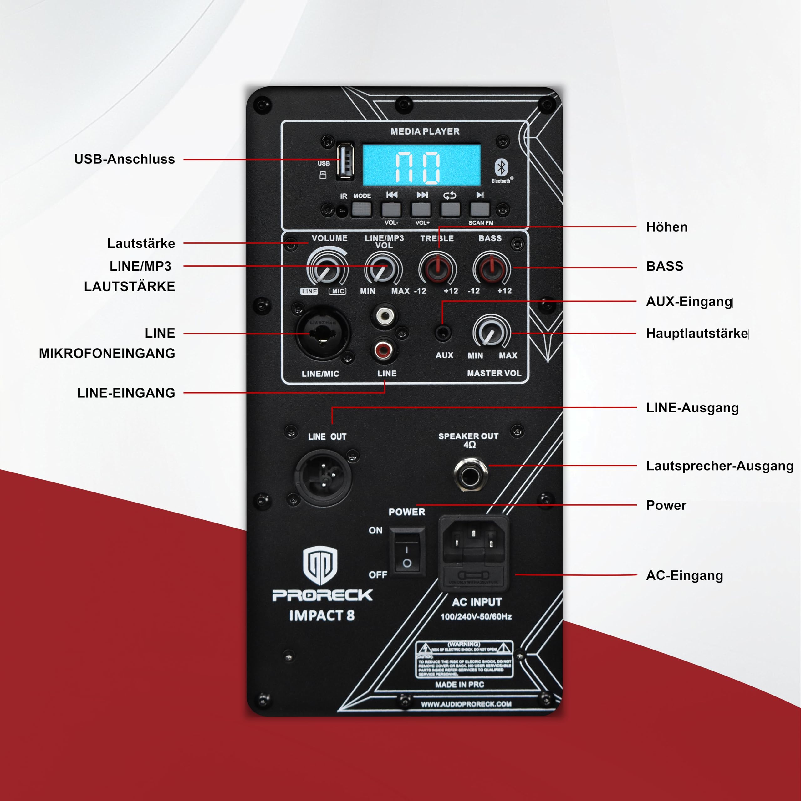 PRORECK 8-Zoll-Stereolautsprecher, 600 W Spitzenleistung, Bluetooth-PA-Lautsprecher, mit kabelgebundenem Mikrofon, Lautsprecherständern – tragbarer DJ-Lautsprecher für Partys, Veranstaltungen, Karaoke