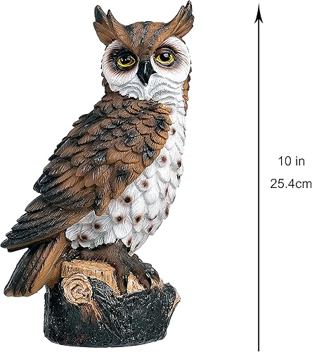 Miniatura 2 de Señuelo de espantapájaros falso, búho de resina, disuasorio de pájaros, escultura de búho con cuernos para patio al aire libre, césped, patio, 10