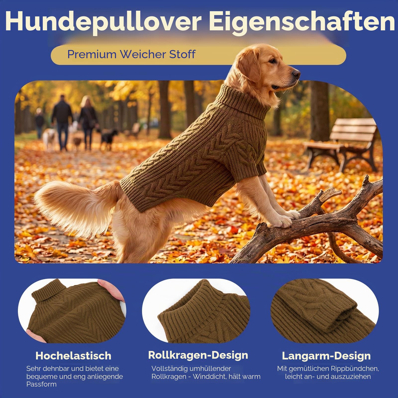 ASENKU Hundepullover, Hundepullover für extra große Hunde, Rollkragenpullover für den Winter für Dobermann, Dogge (Kaffee, Größe 4XL)