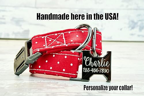 Miniatura 3 de Red polka dot Dog Collar w/metal buckle or plastic | HAND MADE | Custom Engraved Personalized Collar | 1 inch wide | designer collars