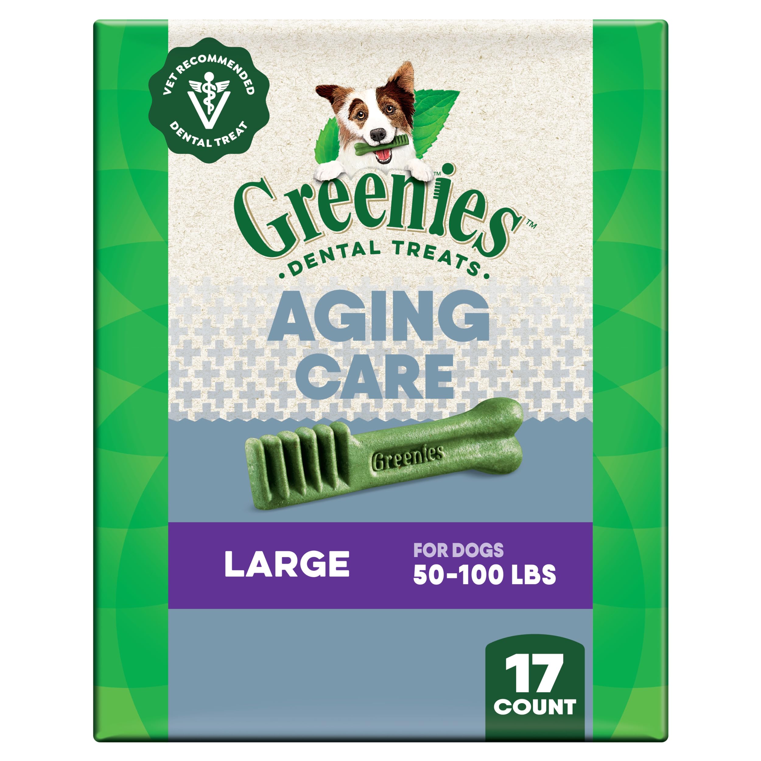 Greenies Veterinarian-Recommended Aging Care Adult Natural Dental Dog Treats Large Size, 27 oz. Pack, 17 Count