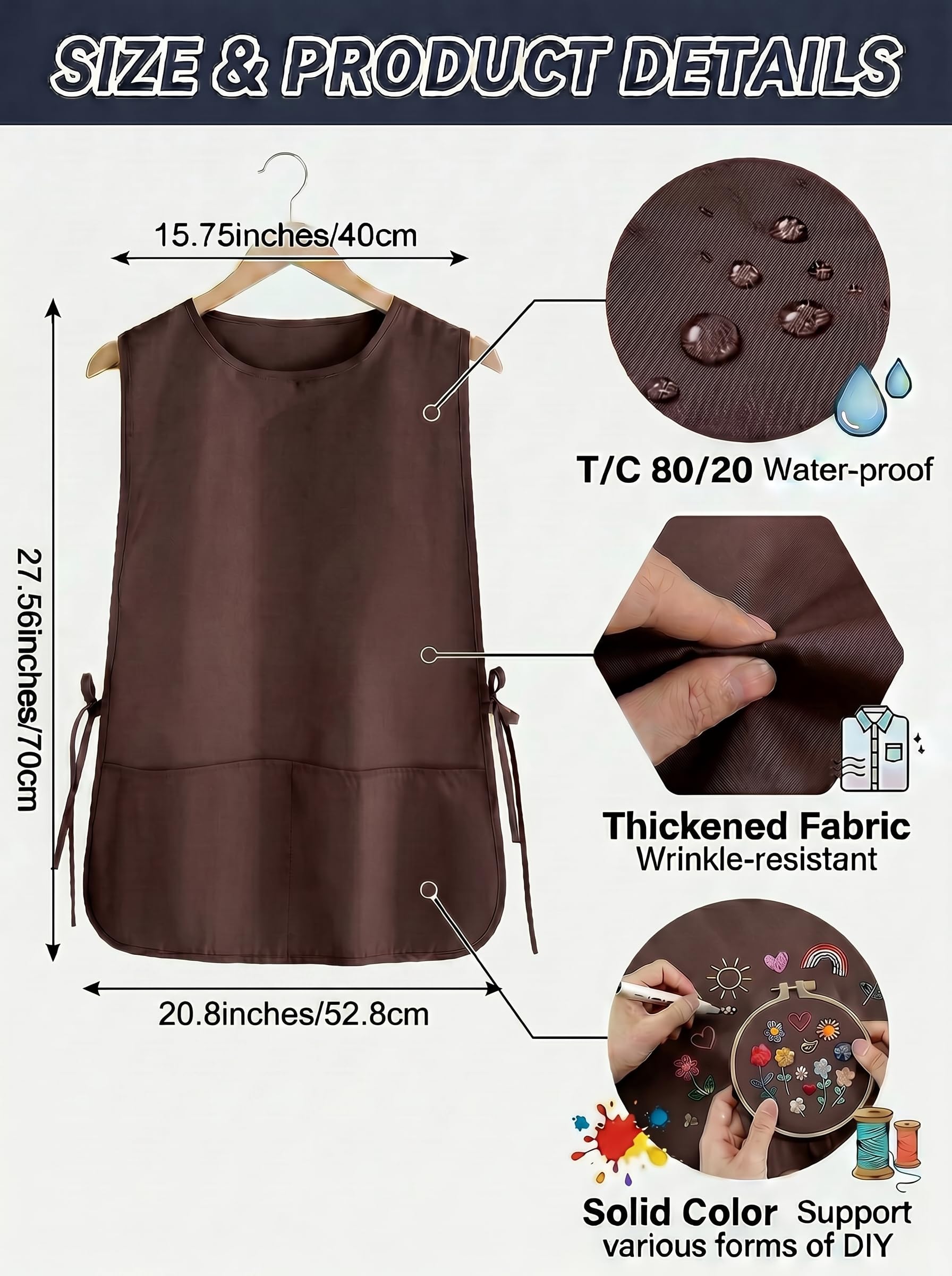 TFTAFAN Grembiule unisex impermeabile con 2 tasche profonde, per pittura, pulizia, artista, lavoro, cucina