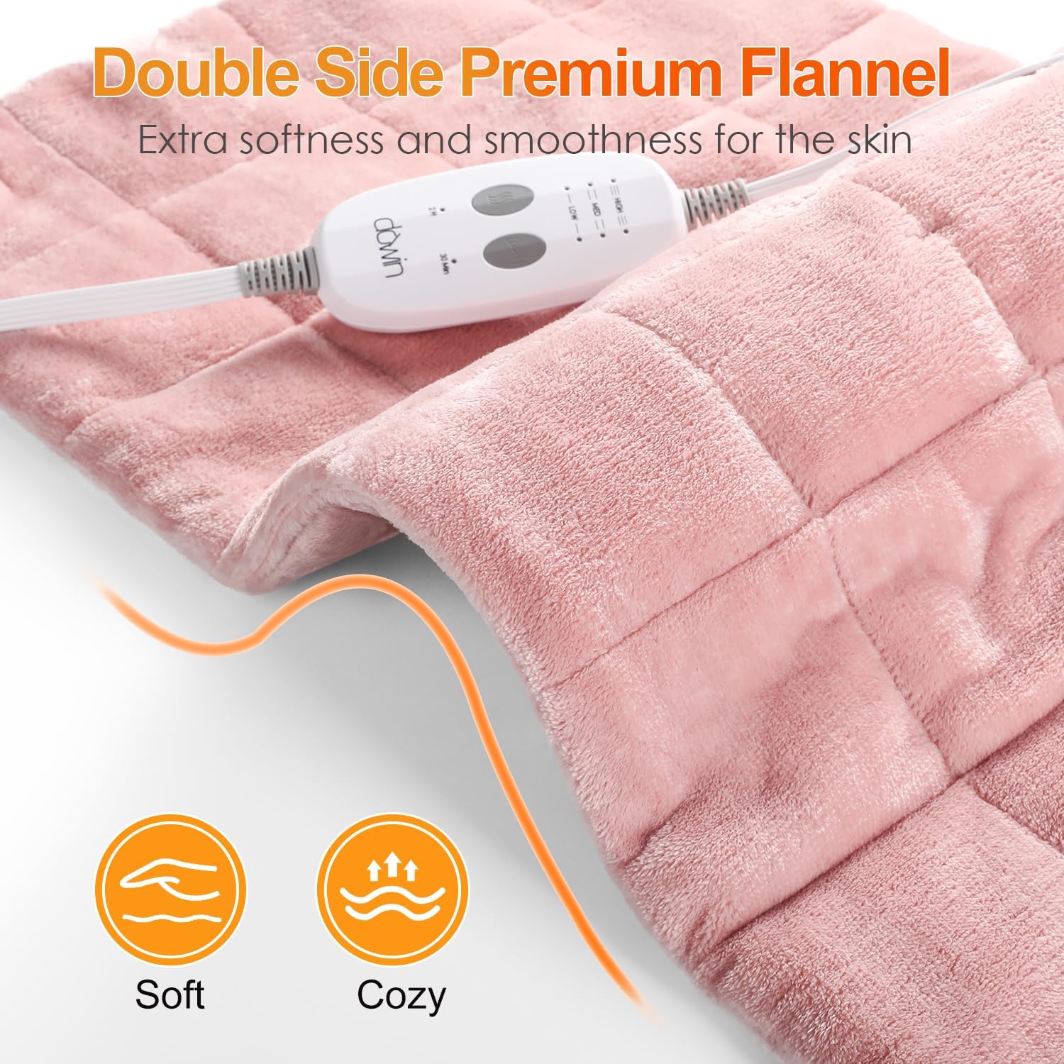 Weighted Heating Pad with 2 Massager,18"x33" X-Large Heated Pad for Back Pain Relief with 3 Heat Settings 2Hrs Auto Shut-Off for Neck Shoulder Arms Legs（4.85Lbs,Pink