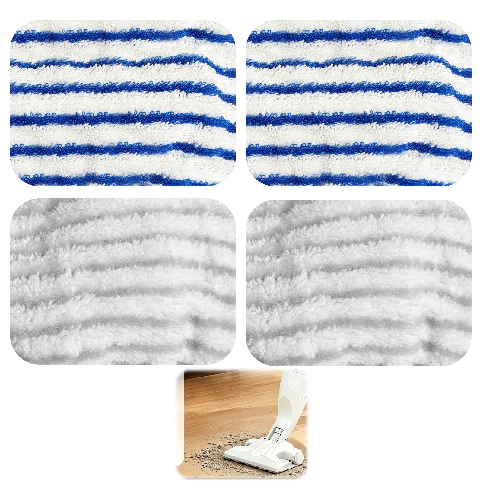 Lot de 4 Chiffons de Rechange Compatible avec Rowenta Clean and Steam ZR005801/RY7/RY8/ZR850002,S team Cleaner Accessories Lingettes Serpillères en Microfibre Lavables & Réutilisables (Gris/Bleu)