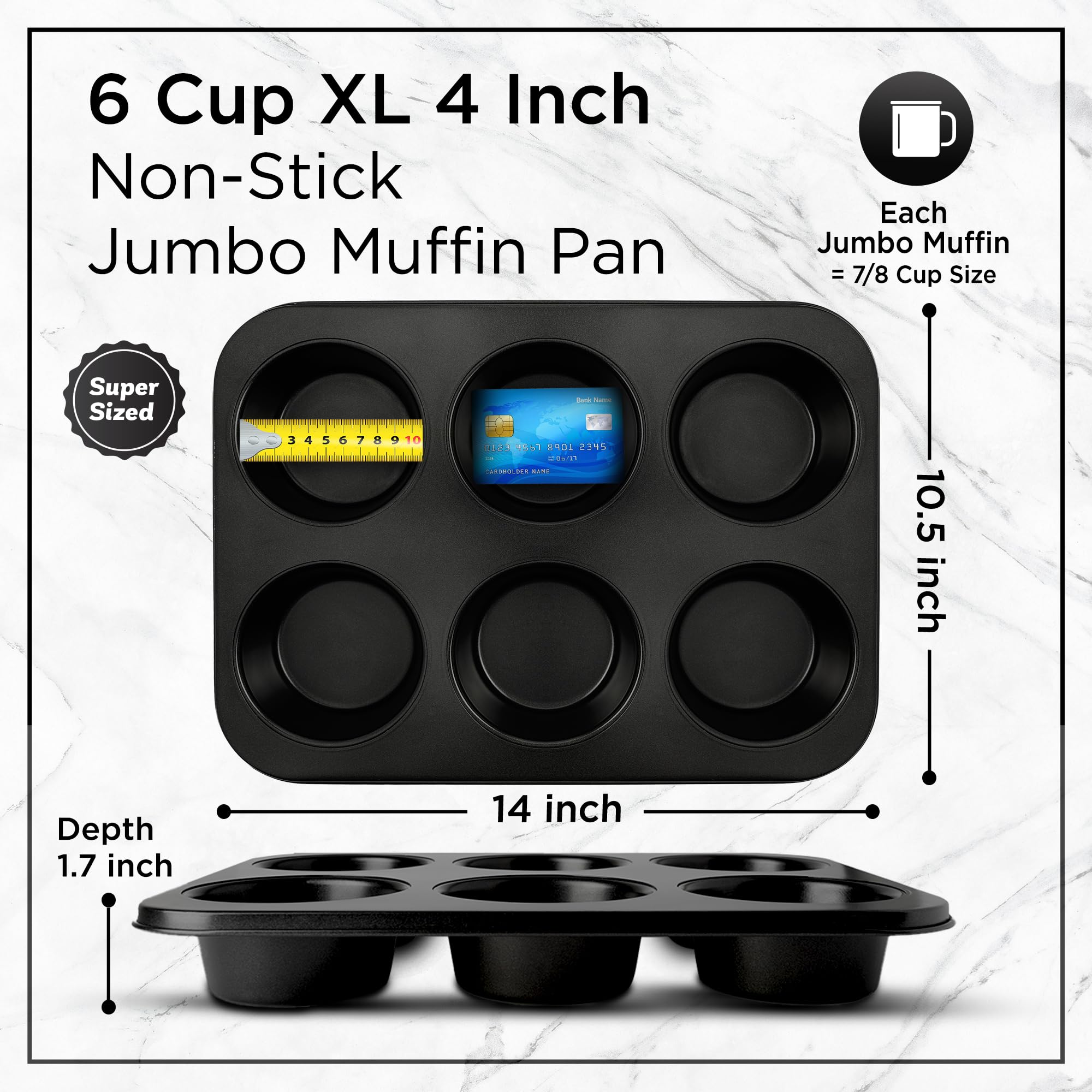 Wrenbury Jumbo Muffin-Form, 2er-Set - Antihaftbeschichtete große tiefe Muffin-Backform, 6 Mulden - Yorkshire-Pudding-Form - Riesige Cupcake-Form - PTFE-frei - 230°C ofenfest