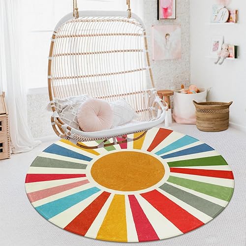 Miniatura 7 de STARUIA Alfombra redonda retro para dormitorio, alfombra lavable colorida de 5 pies para guardería, alfombra circular para niños para sala de