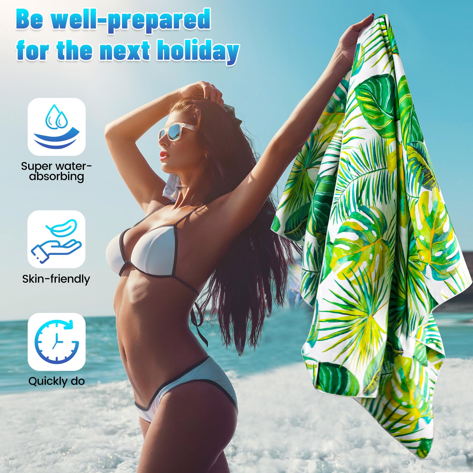 Telo Mare xxl set da 2-90 X 180 cm, Telo Mare Grande in Microfibra ad Asciugatura Rapida, Telo da Bagno Senza Sabbia, Coperta da Spiaggia da Donna (Verde + Rosa)