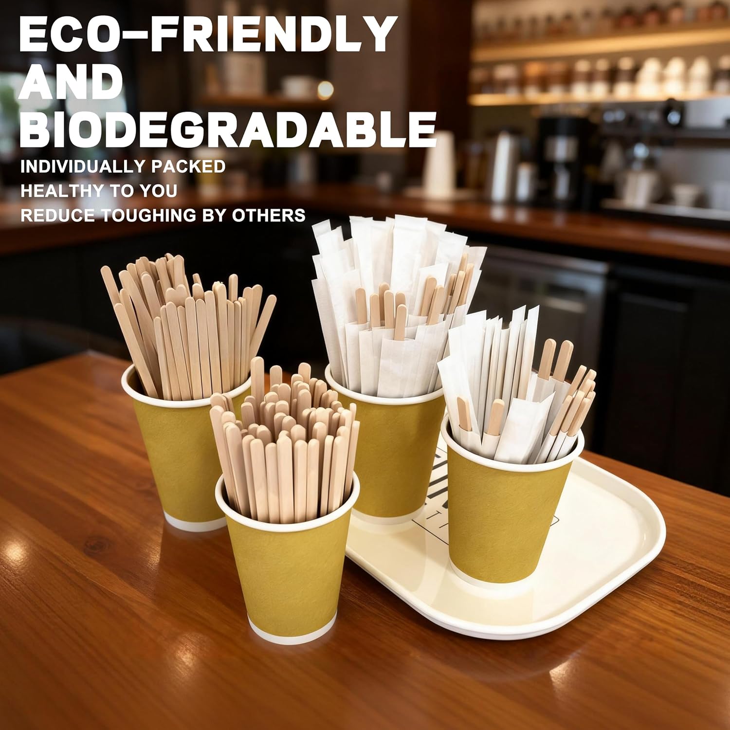 7.5 Inch 1000 Pcs Individually Wrapped Coffee Stirrers, Paper Wrapped Coffee Stir Sticks, Wrapped Stir Sticks, Tea and Hot Chocolate Gifts