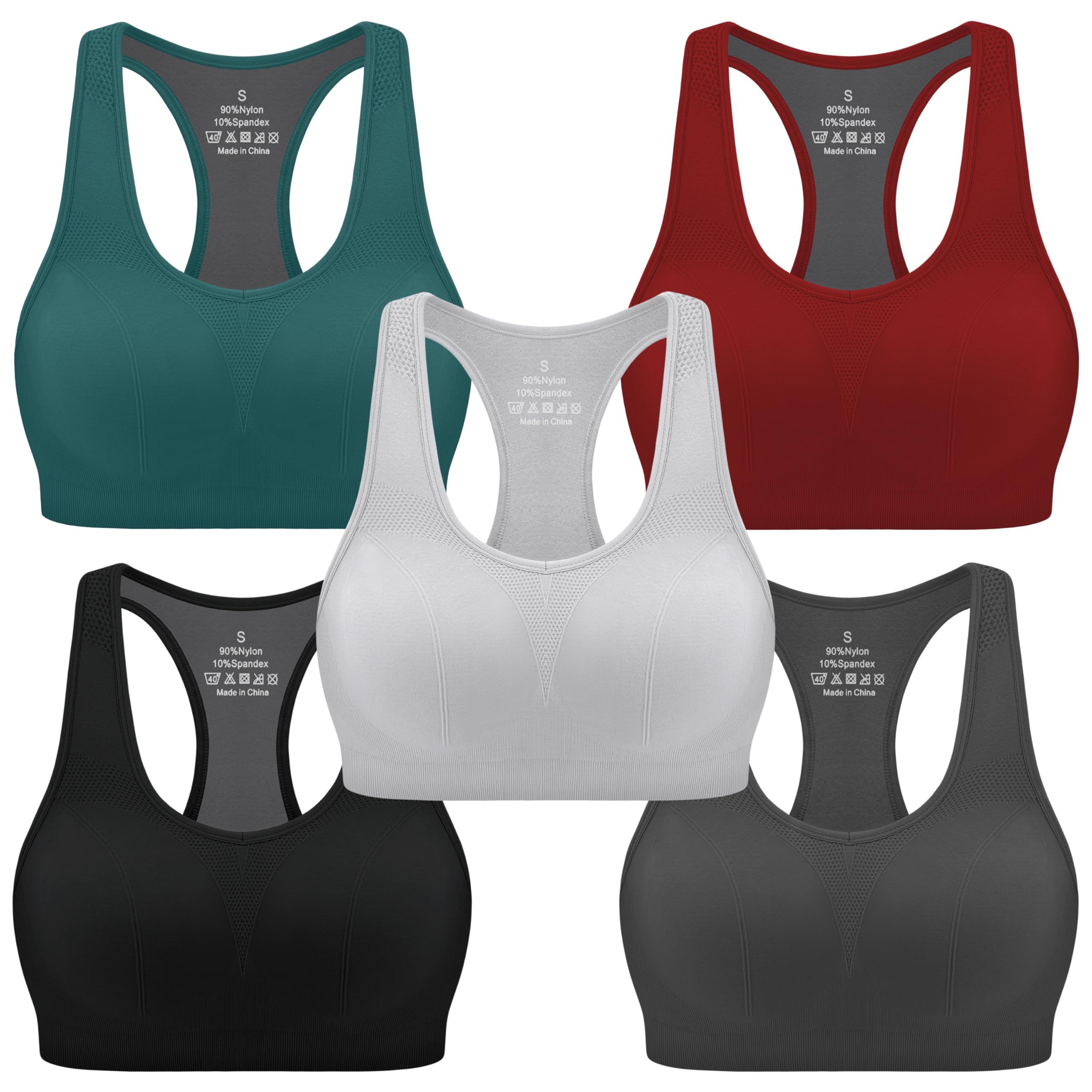 MIRITY Women Racerback Sports Bras - High Impact Workout Gym Activewear Bra Pack of 5