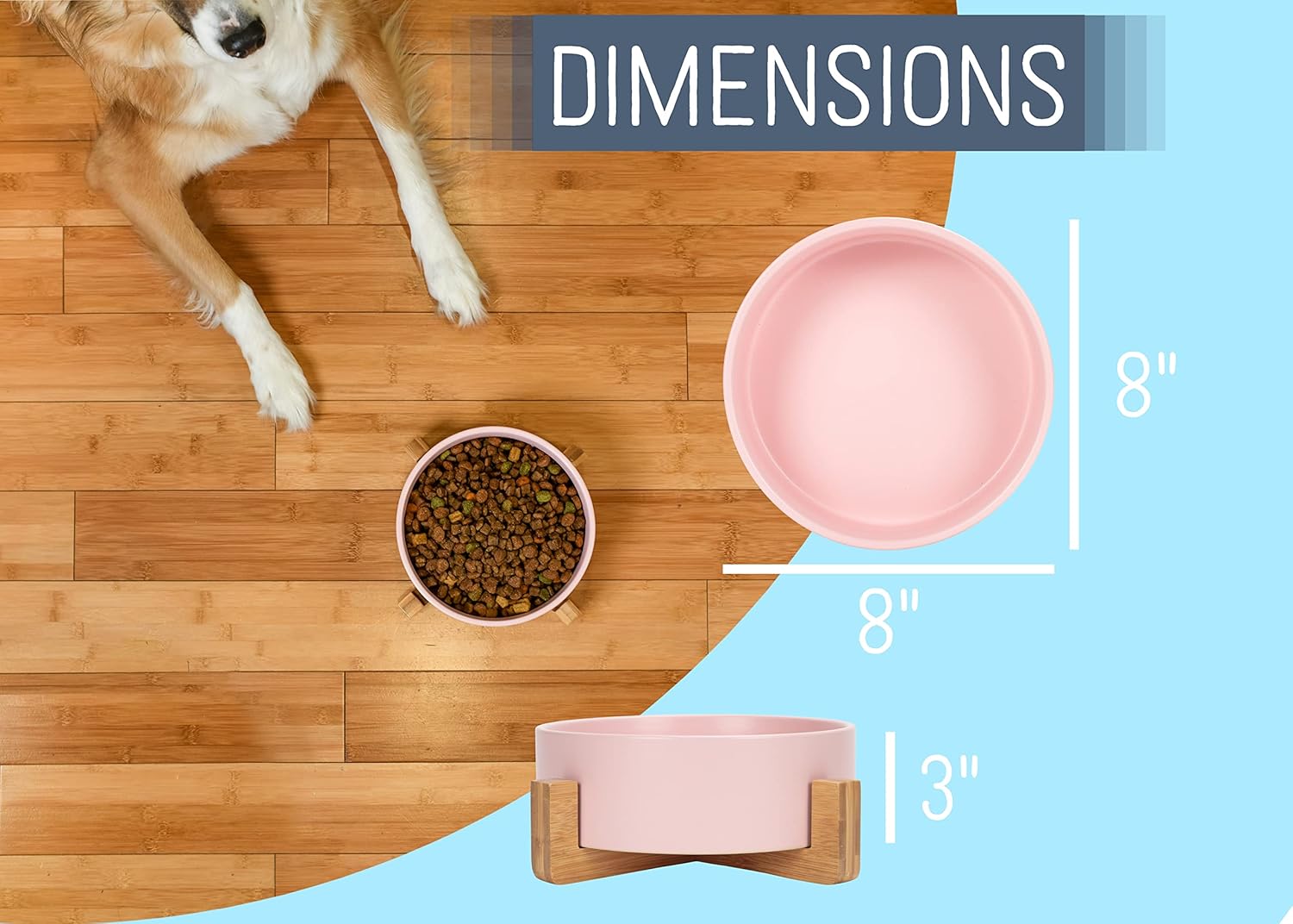 NAT & Jules Large Pink 8 inch Stoneware Ceramic and Wood Pet Bowl with Stand