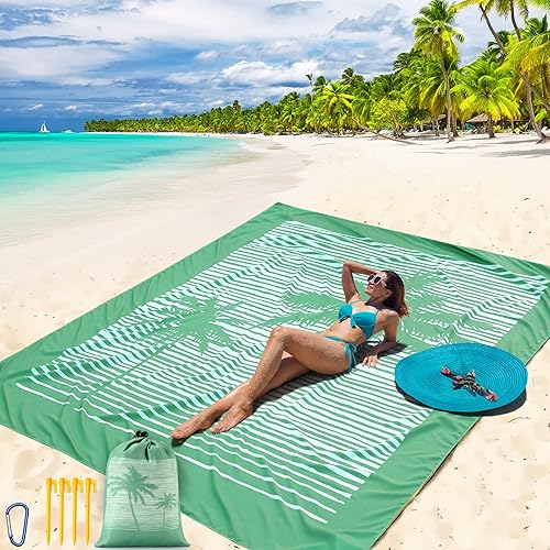Miniatura 61 de Manta de playa impermeable a prueba de arena tapete de playa 79" X 83"/10'x9' para 2-8 adultos, de secado rápido, tapete de picnic al aire libre,