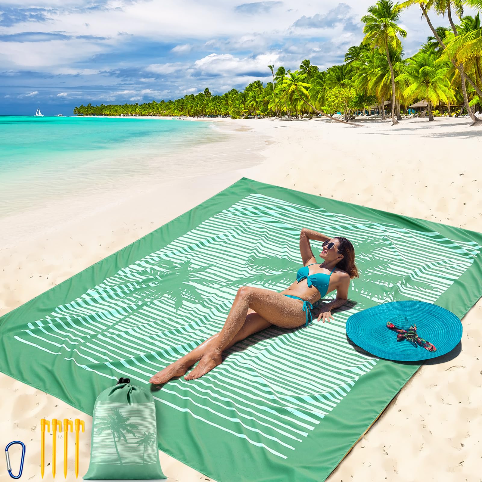 WIWIGO Beach Blanket Waterproof Sandproof Beach Mat 79" X 83"/10'x9'for 2-8 Adults Quick Drying Outdoor Picnic Mat Beach Accessories for Travel, Camping, Hiking