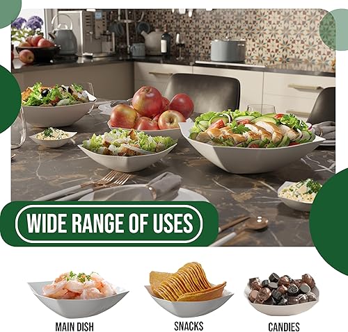 Miniatura 4 de Exquisite Cuencos desechables de plástico, paquete de 8 cuencos cuadrados de 32 onzas, cuencos de plástico blanco para fiestas, cuencos desechables