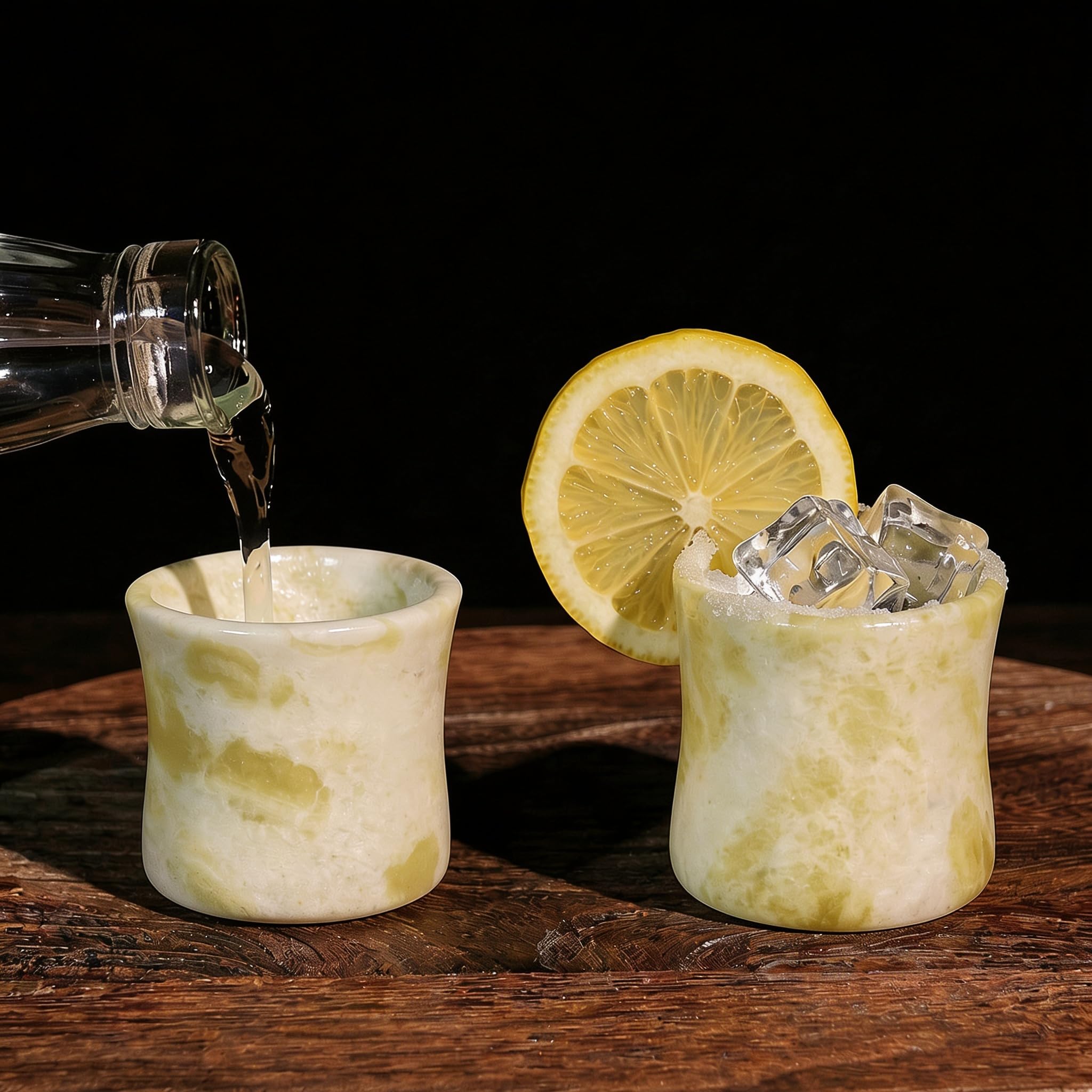 Natural Jade Shot Glasses Set of 2, Bamboo Joint Shape, 1.3oz Espresso Cups