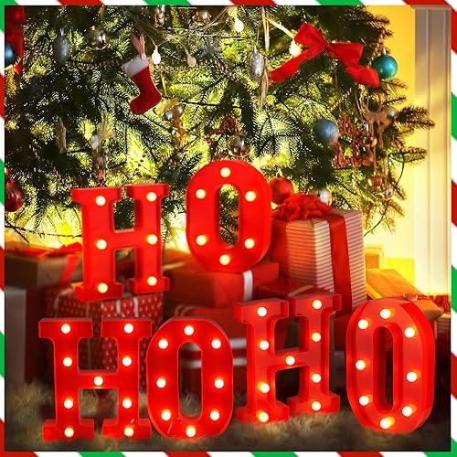 Miniatura 5 de 6 piezas de decoración de centro de mesa de Navidad con luces LED Ho Ho, decoración de mesa de Navidad para dormitorio, hogar, habitación, fiesta,