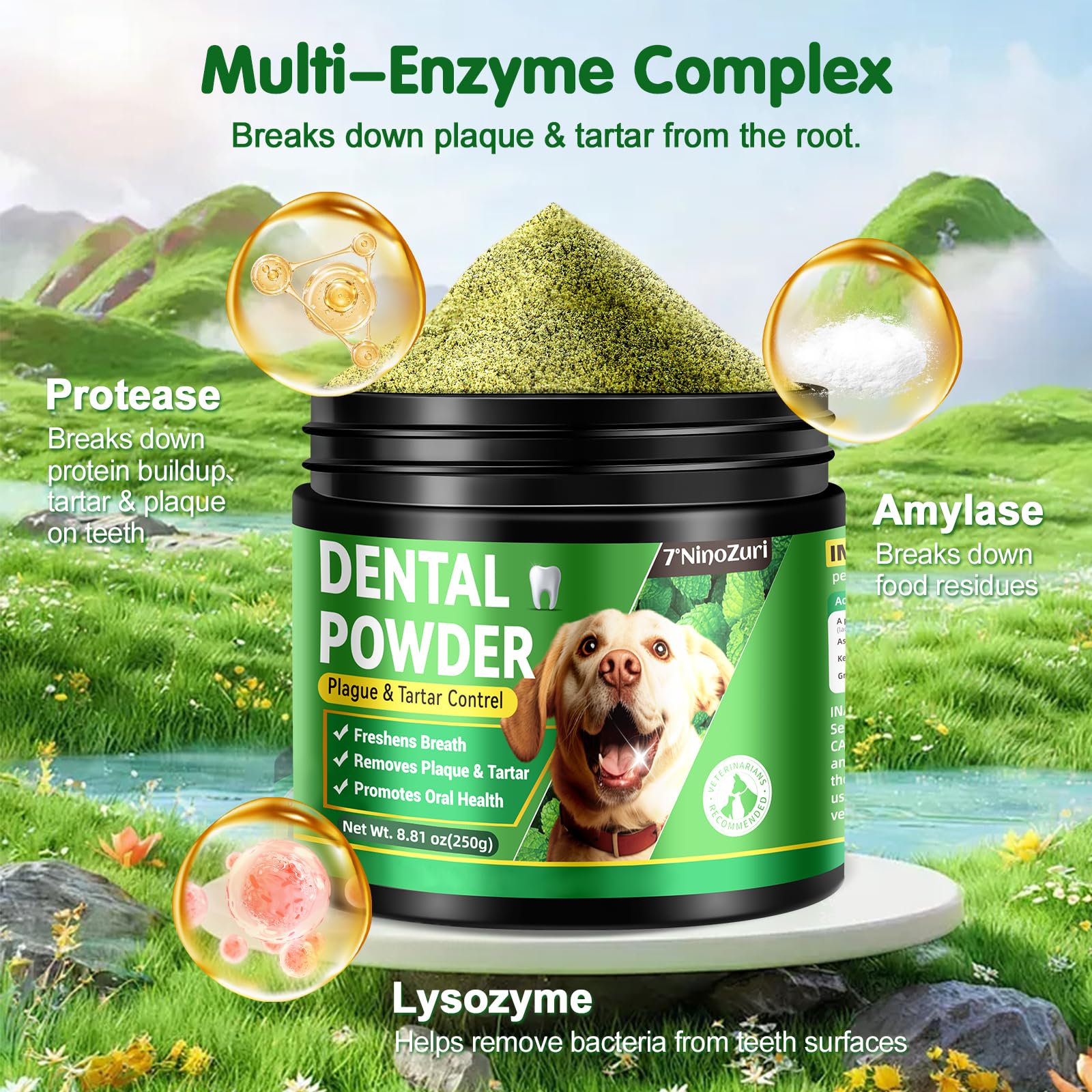 Dog Dental Powder 9 OZ,120-Day Supply-Teeth Cleaning Made Easy