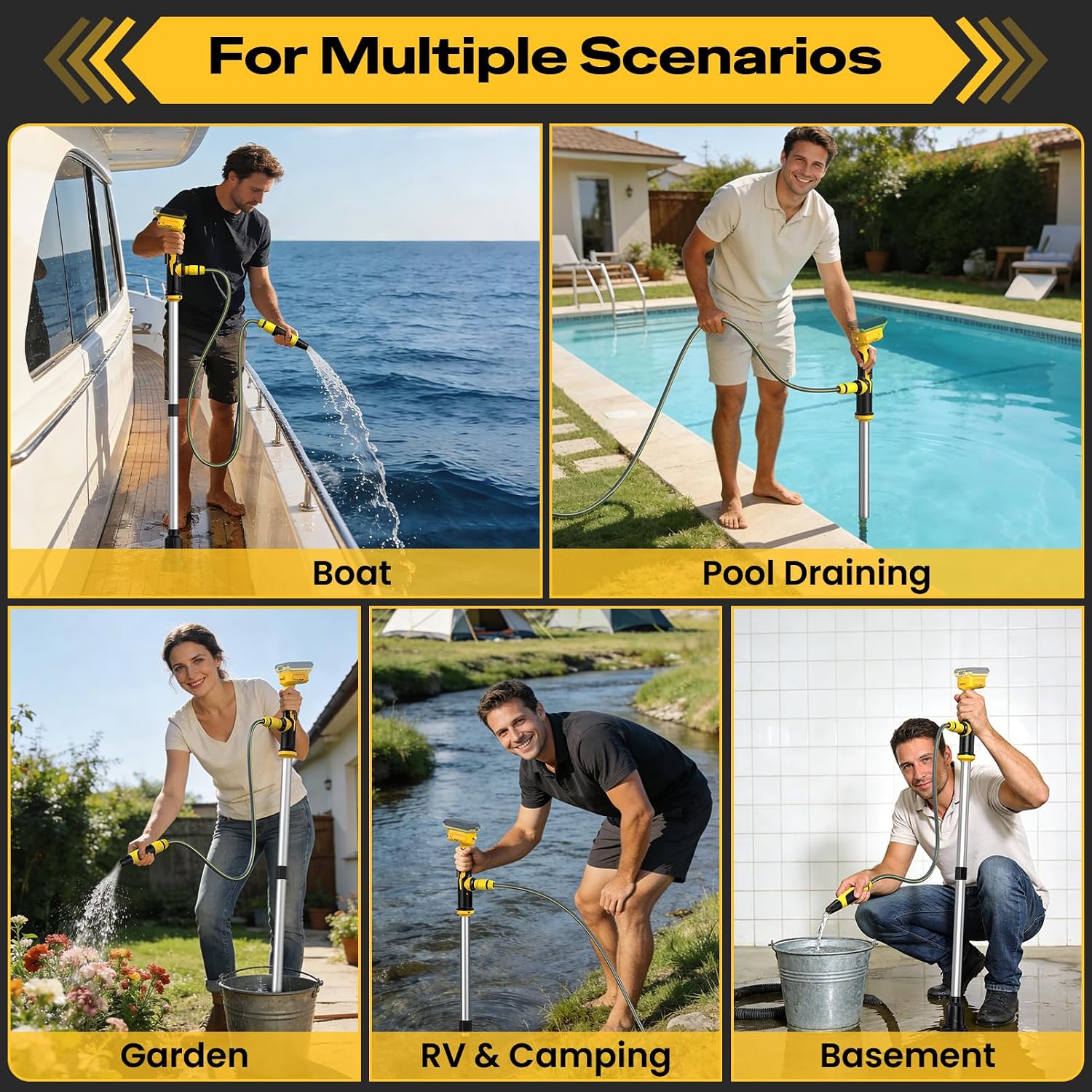 Cordless Stick Water Transfer Pump for Dewalt 20V Max Battery (No Battery) | 740GPH Sump Pump Submersible Utility Pump, Portable Electric Water Pump for Garden Basement Pond Pool RV Boat Draining