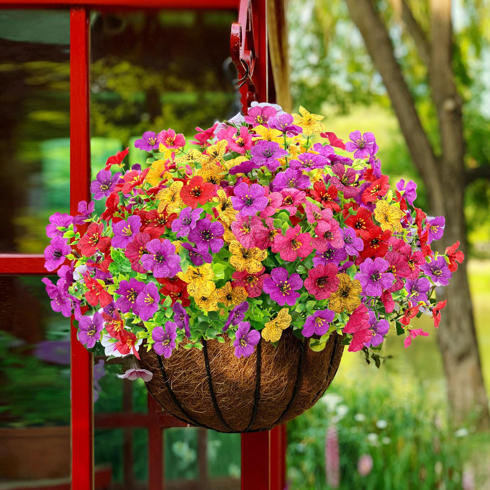 Fiori di campo artificiali in finta seta, 6 fasci di 6 colori per esterni, resistenti ai raggi UV, arbusti vegetali per interni ed esterni, fioriere