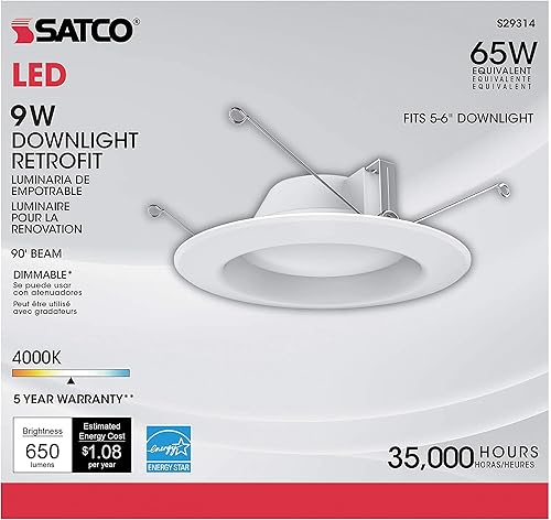 Miniatura 3 de Satco Foco LED S29314 de 9.8 vatios Retrofit 5 - 6 pulgadas 4000 K regulable 120 voltios paquete de 12