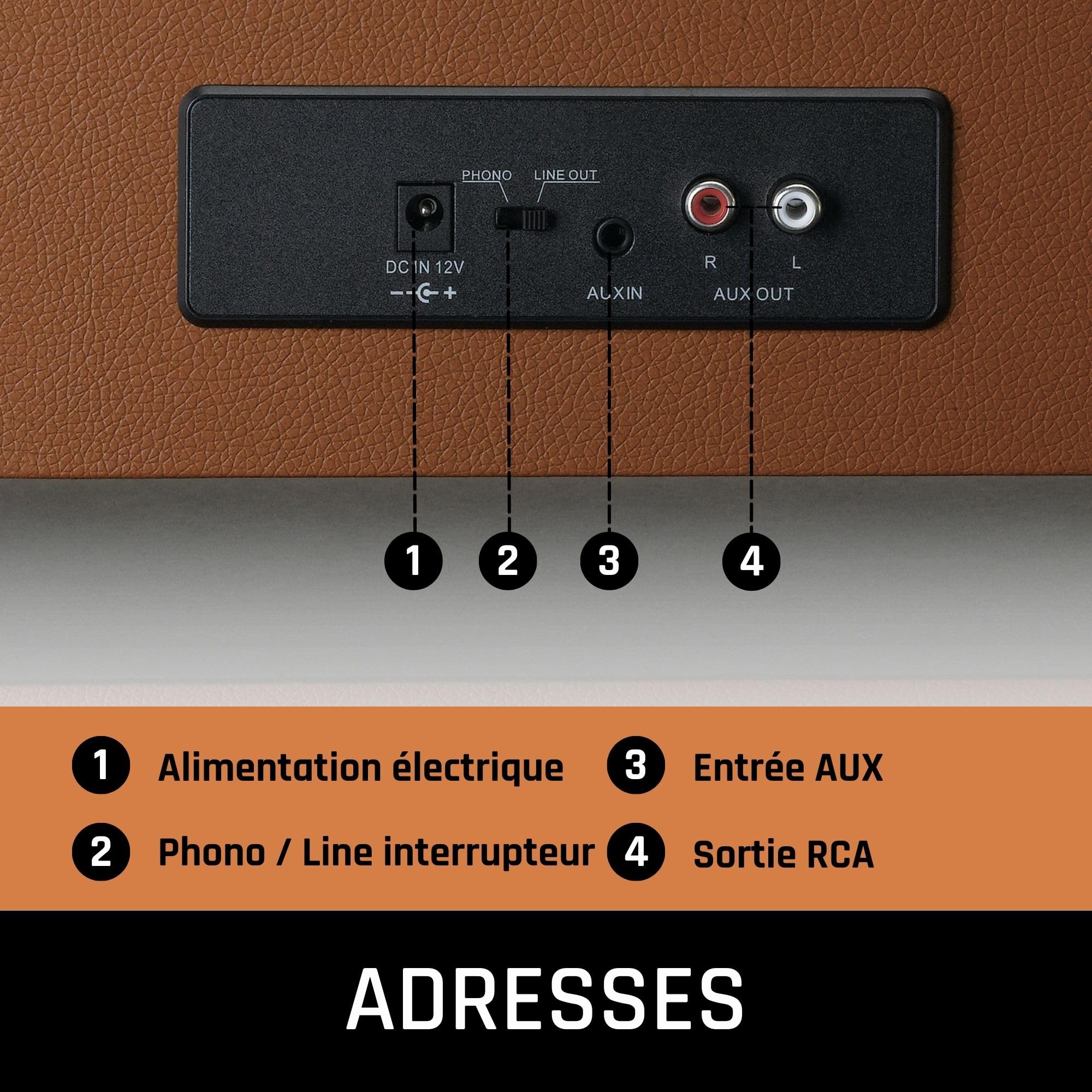 Lenco LS-430 Vinyle, Platine Vinyle, Tourne Disque, Platine Vinyle Bluetooth - haut-parleurs intégrés 40 W RMS - entraînement par courroie - contrôle de tonalité - préampli - RCA et AUX - marron