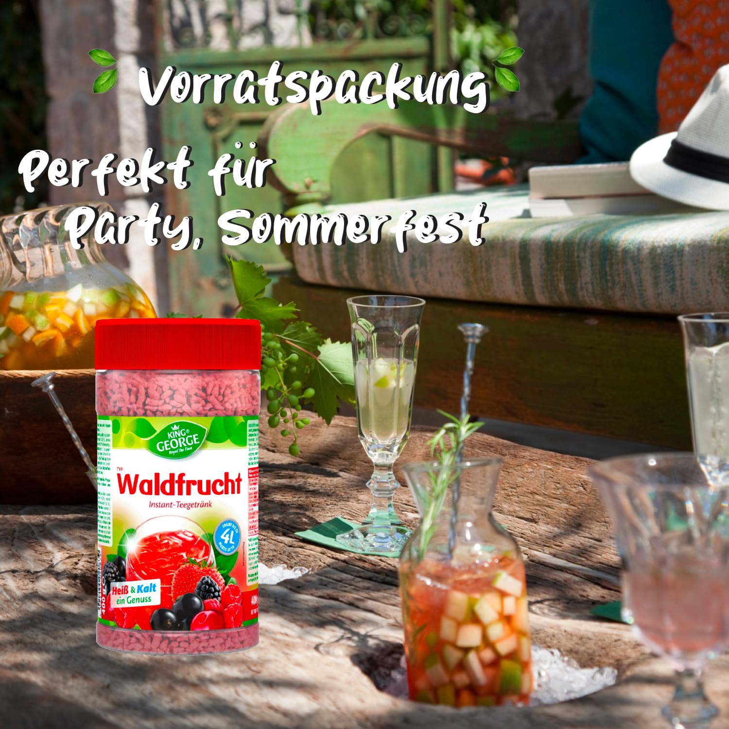 KING GEORGE - Waldfrucht napój herbaciany Instant 12 x 400 g, napój herbaciany z witaminą C – herbata na okruchy – napój w proszku, napój orzeźwiający i gasi pragnienie na lato