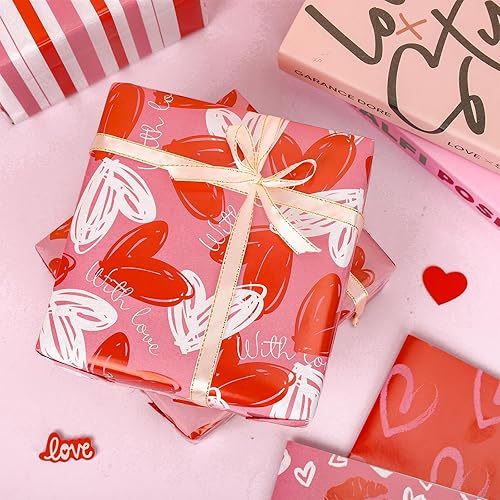 Miniatura 5 de JarThenaAMCS 12 hojas de papel de regalo para el día de San Valentín, papel de regalo de corazón de amor, papel plegado plano, rojo, rosa, blanco,