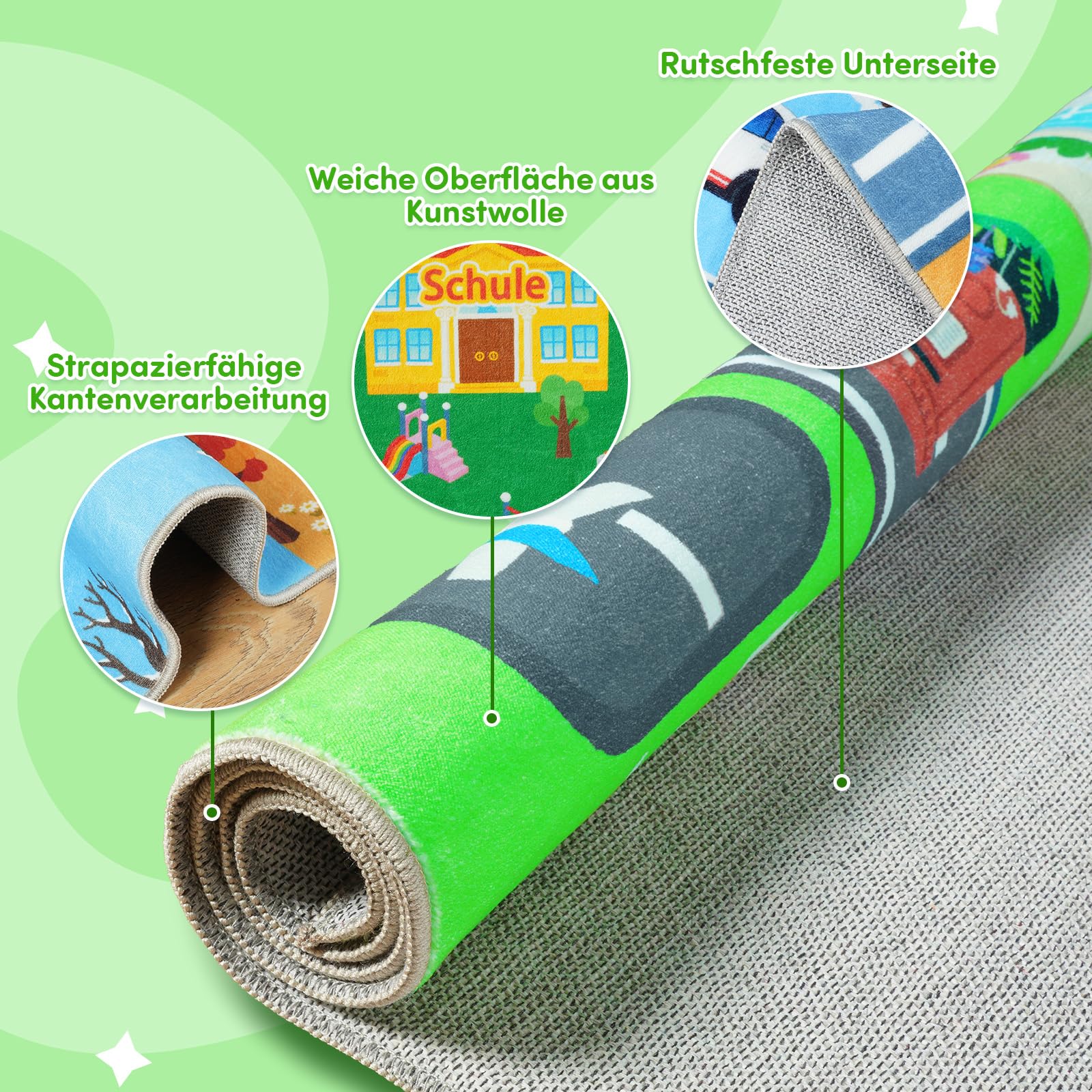 Kinder Autoteppich für Spielzimmer 120 x 160 cm, Waschbare Spielmatte | Straßenteppich Kinder, Rutschfester Kurzflor Teppich für Kinderzimmer, Spielteppich für Jungen und Mädchen